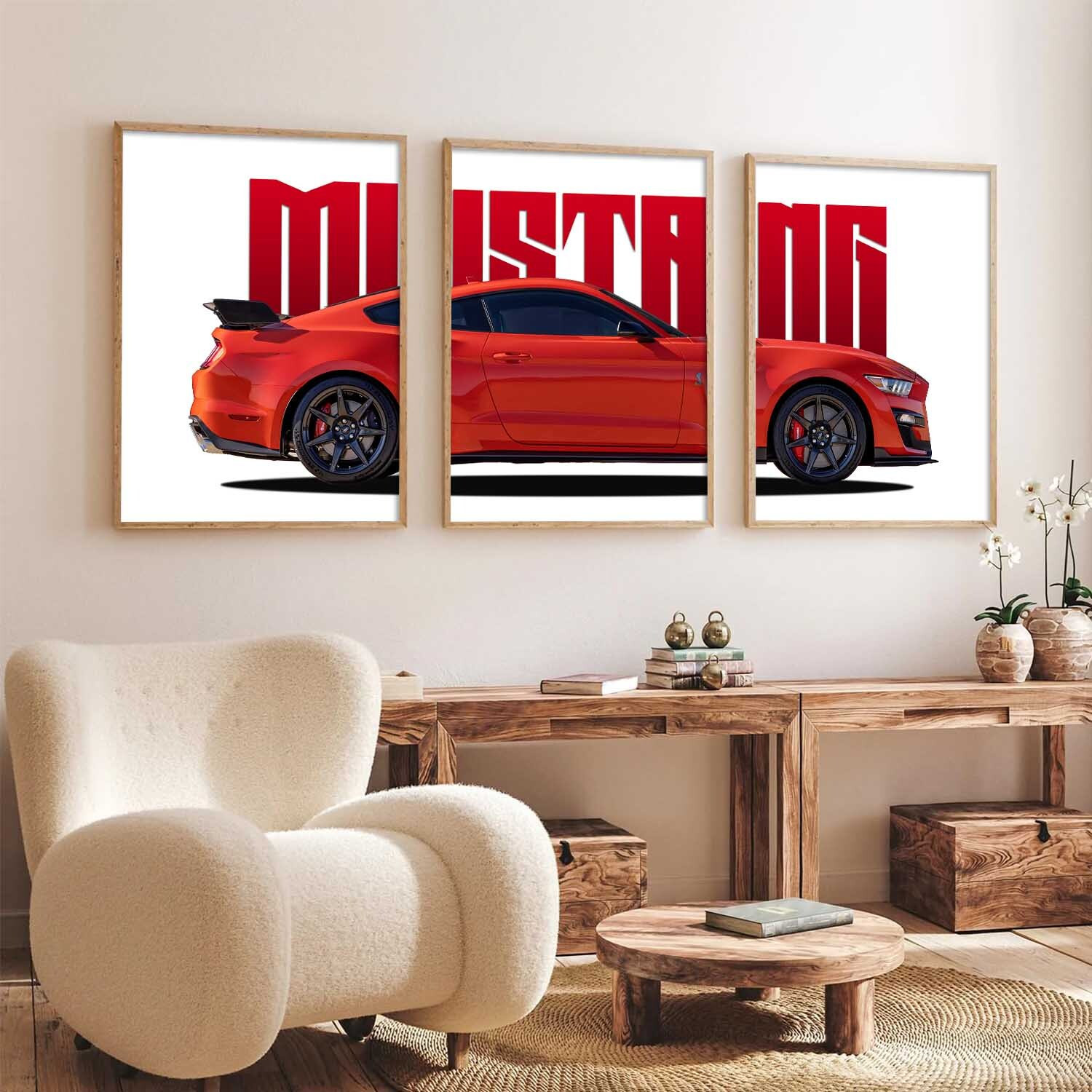 Image of Hothouse Big Ford Mustang Cars Framed Posters Gift Items for Boys Room Digital Reprint 17 inch x 13 inch Painting