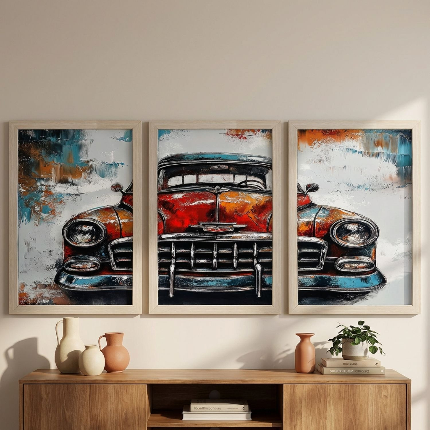 Image of BOSCO Vintage Classic Car Wall Painting Digital Reprint 18 inch x 12 inch Painting