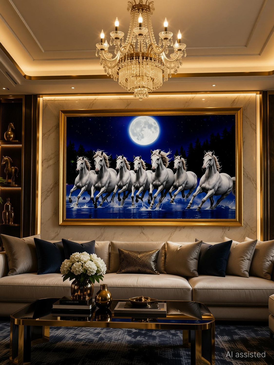 Image of SHRI KHATU SHYAM CREATION Creation 7 horses Photo frame 3D Painting 12 inch x 18 inch Painting