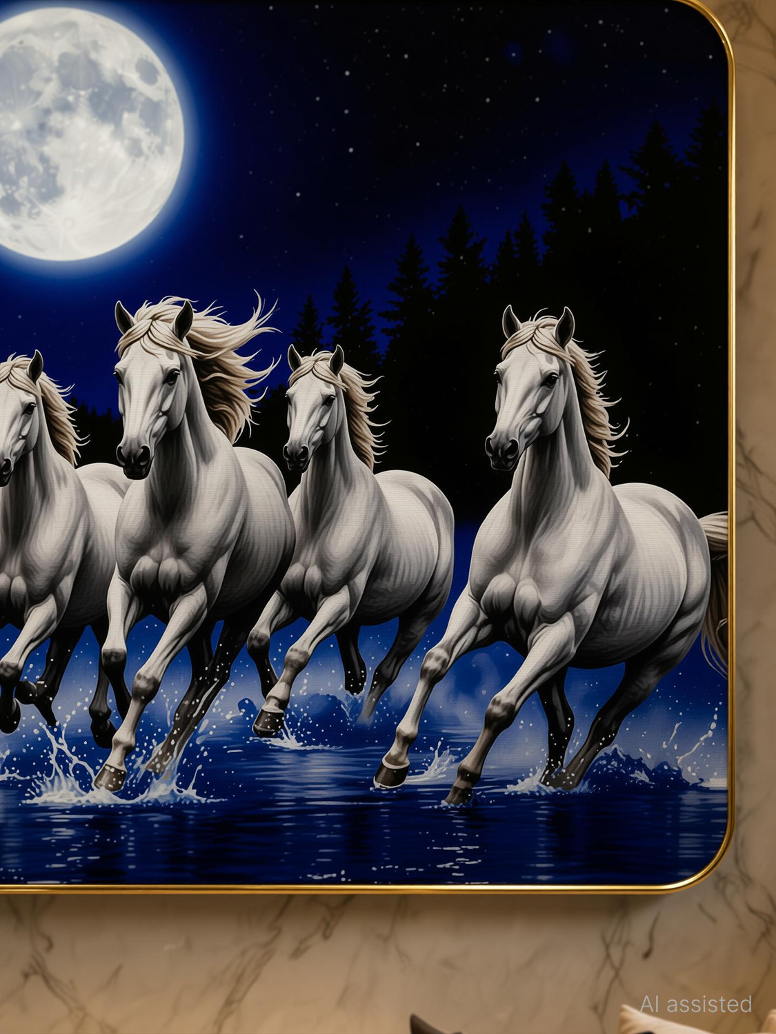 Image of SHRI KHATU SHYAM CREATION Creation 7 horses Photo frame 3D Painting 12 inch x 18 inch Painting