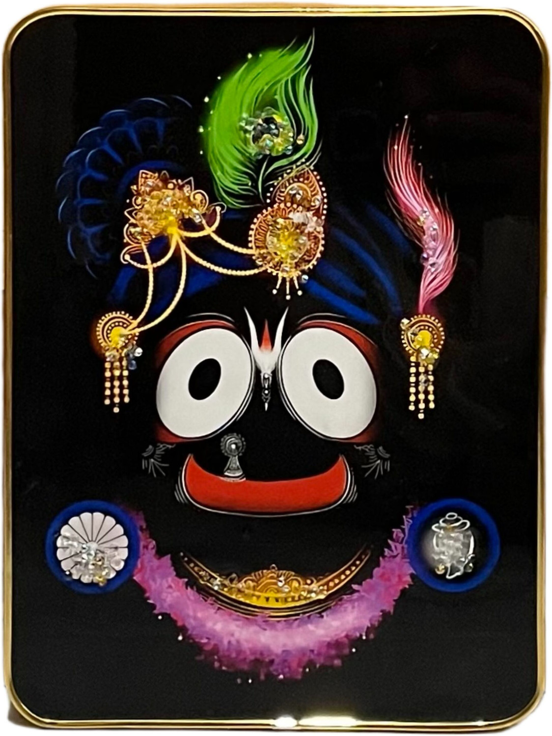 Image of FernHaus FernHaus Jagannath Ji Wall Painting Crystal Embedded,High Gloss, Wall Decor Embossed 12 inch x 9 inch Painting