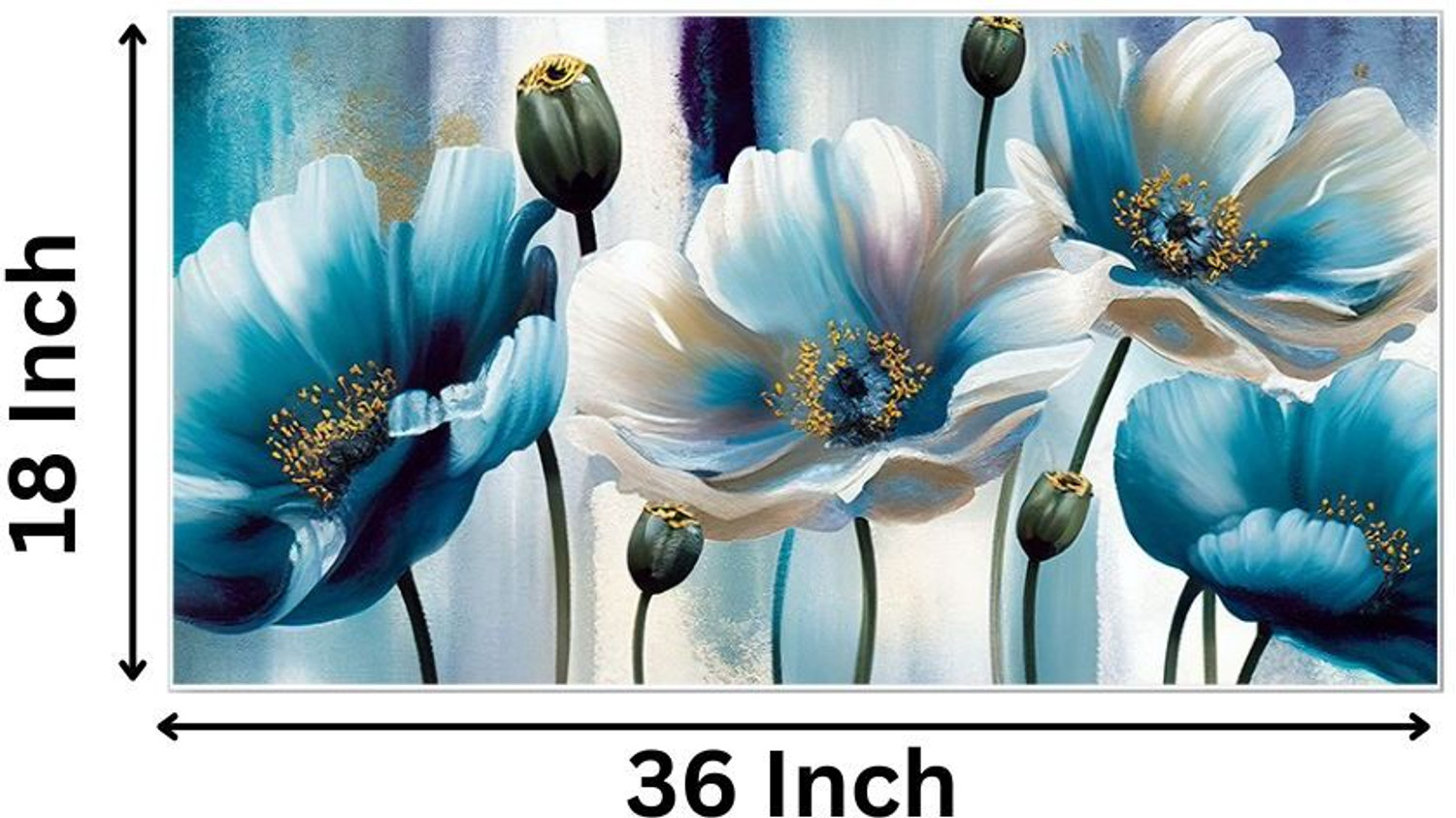 Image of Dekorstation Beautiful Blue and White Flowers Canvas Painting for Wall Decoration Art Print Canvas 18 inch x 36 inch Painting