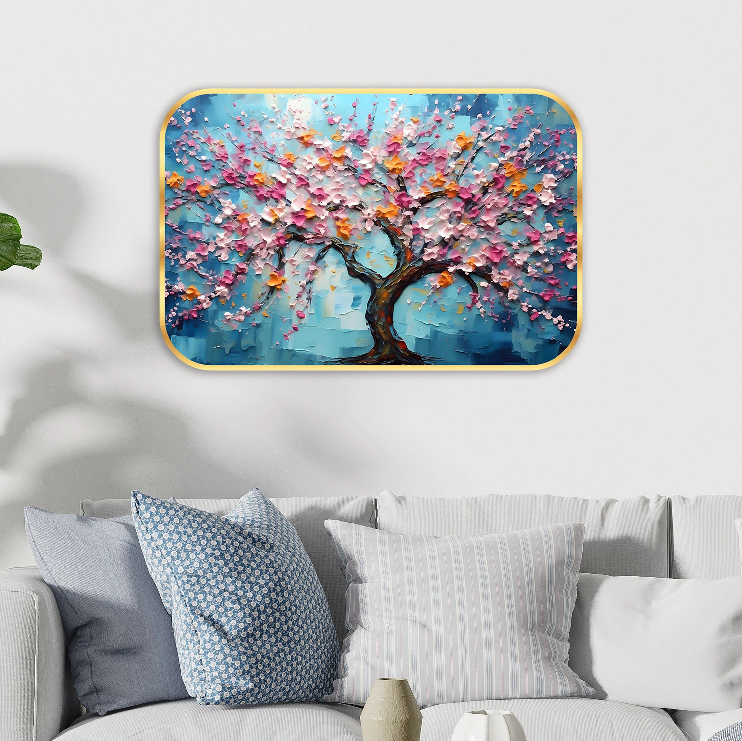 Image of saf Floral theme Crystal Embedded High Gloss Surface with Golden Frame Digital Reprint 18 inch x 12 inch Painting