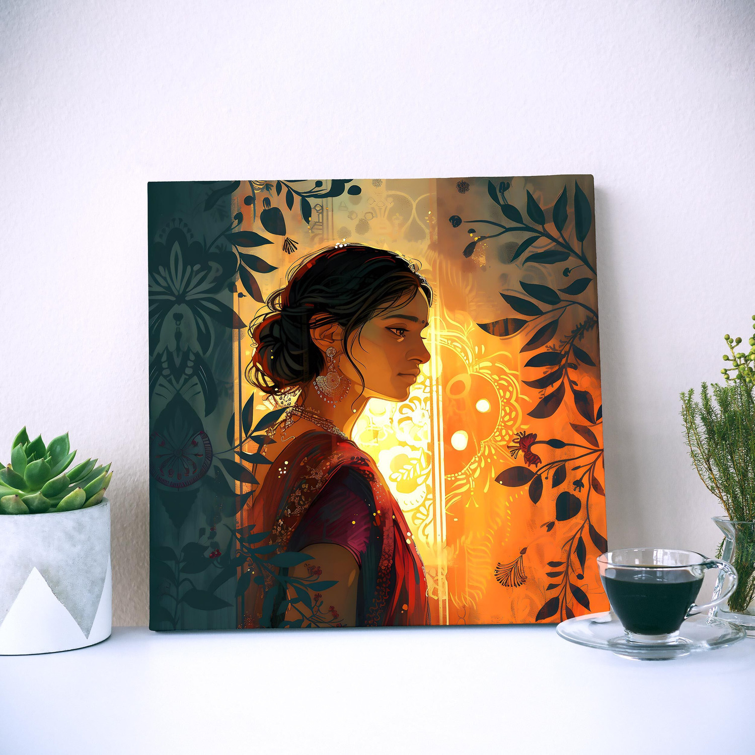 Image of Indianara Indian Traditional Canvas Art Painting for Living | Bedroom | Pooja Room | Hotel Canvas 24 inch x 24 inch Painting
