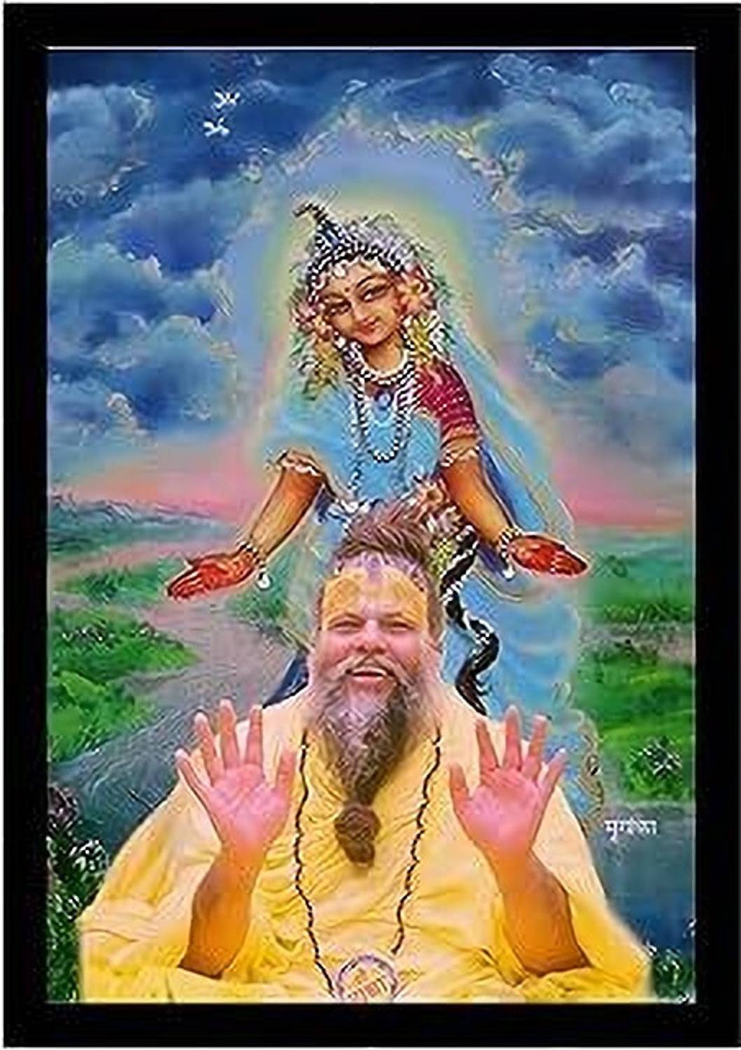BKS Craft Premanand Govind Sharan Ji Maharaj Photo Frame–Divine Religious Wall Décor Digital Reprint 12 inch x 8 inch Painting