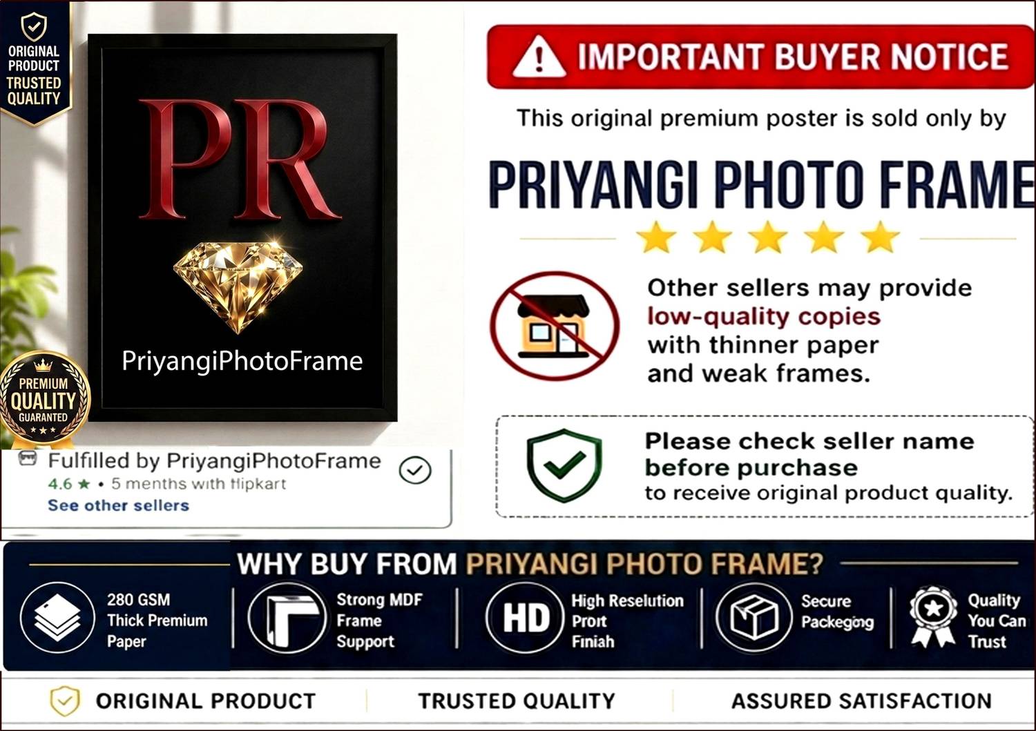 PRIYANGI Wood Wall Photo Frame Black - Image 3