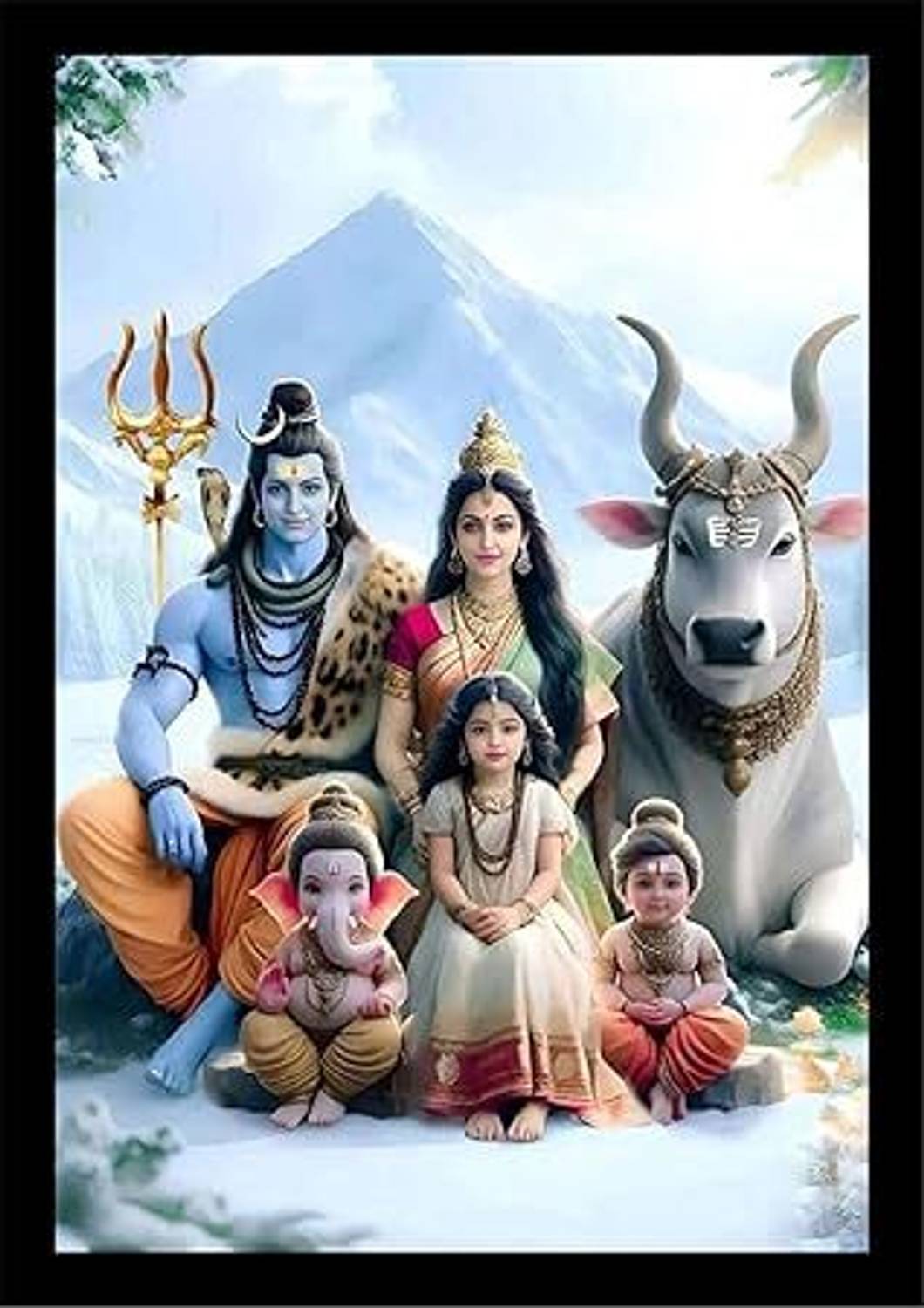 Adonai Shiva Parivar Decorative Photo Frame | Spiritual Wall Art for Living Room&Mandir Digital Reprint 12 inch x 9 inch Painting