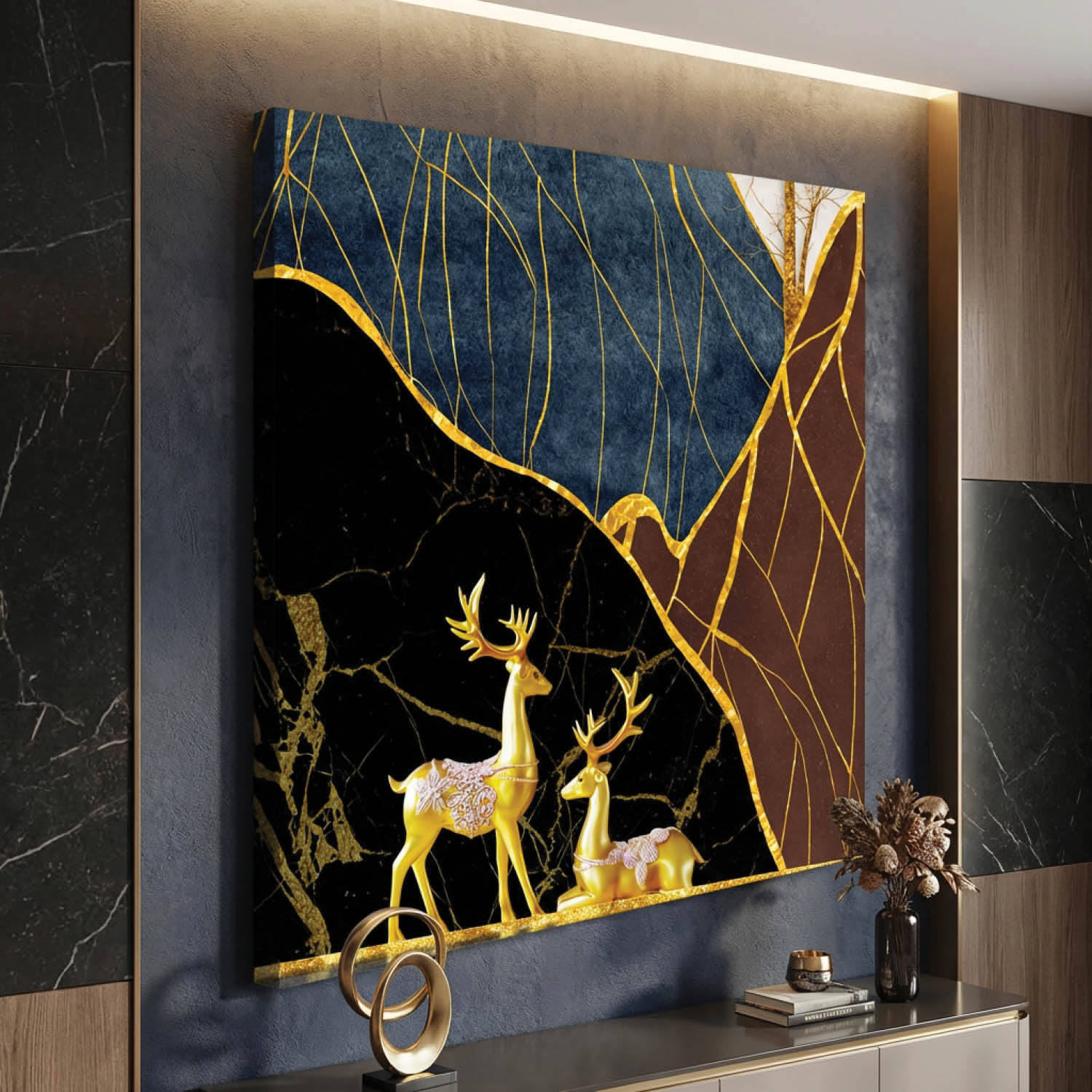 Image of BOSCO Golden Stag Harmony Canvas 16 inch x 16 inch Painting