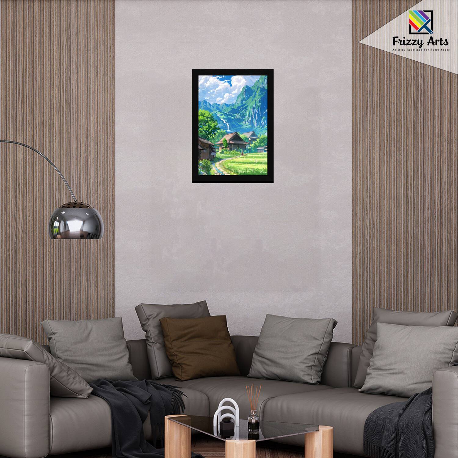 絵画 valley FRIZZY ARTS Tranquil Village Valley – Japanese Countryside
