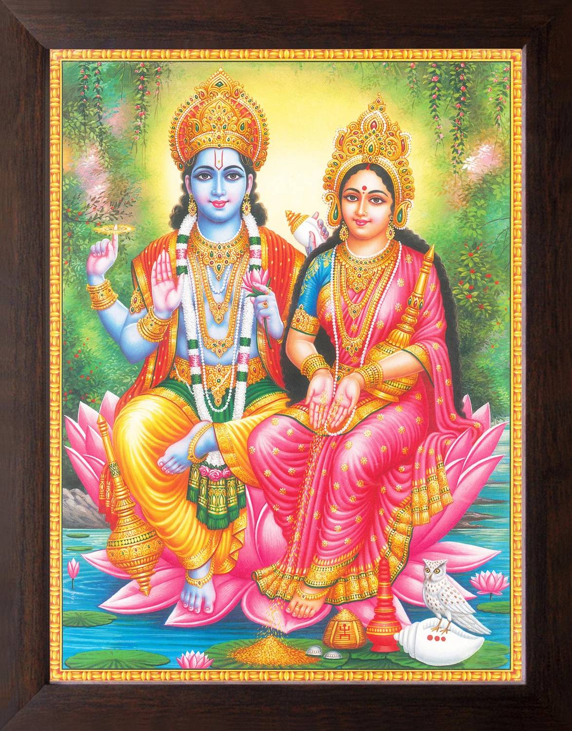 Artcoin Lord Vishnu Bhagwan Narayan with Goddess Lakshmi Painting Frame. Digital Reprint 9 inch x 7 inch Painting