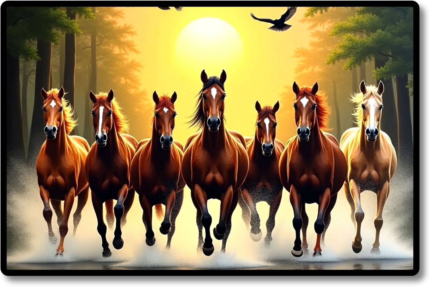 Apnagift Seven running horse photo frame 7 Running Horses Vastu photo frame SHWF_17 Digital Reprint 9 inch x 12 inch Painting