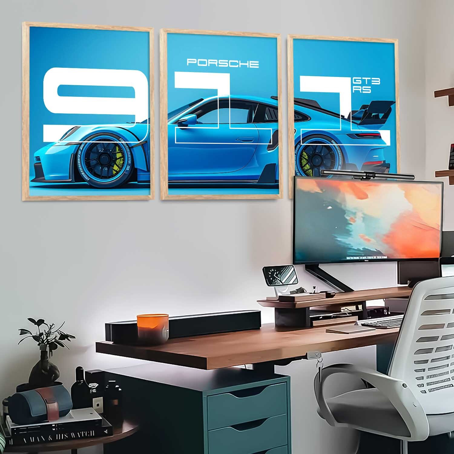 Image of KOTART Big Porsche Car Framed Posters Gift Items for Boys Room Bedroom Digital Reprint 13 inch x 10 inch Painting
