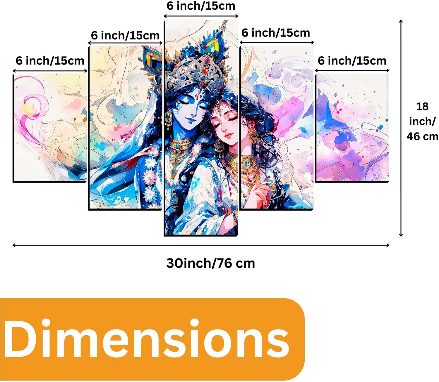 Image of XIDLZ Canvas wall painting Radha Krishna 5 panel scenery Home decor Digital Reprint 18 inch x 30 inch Painting