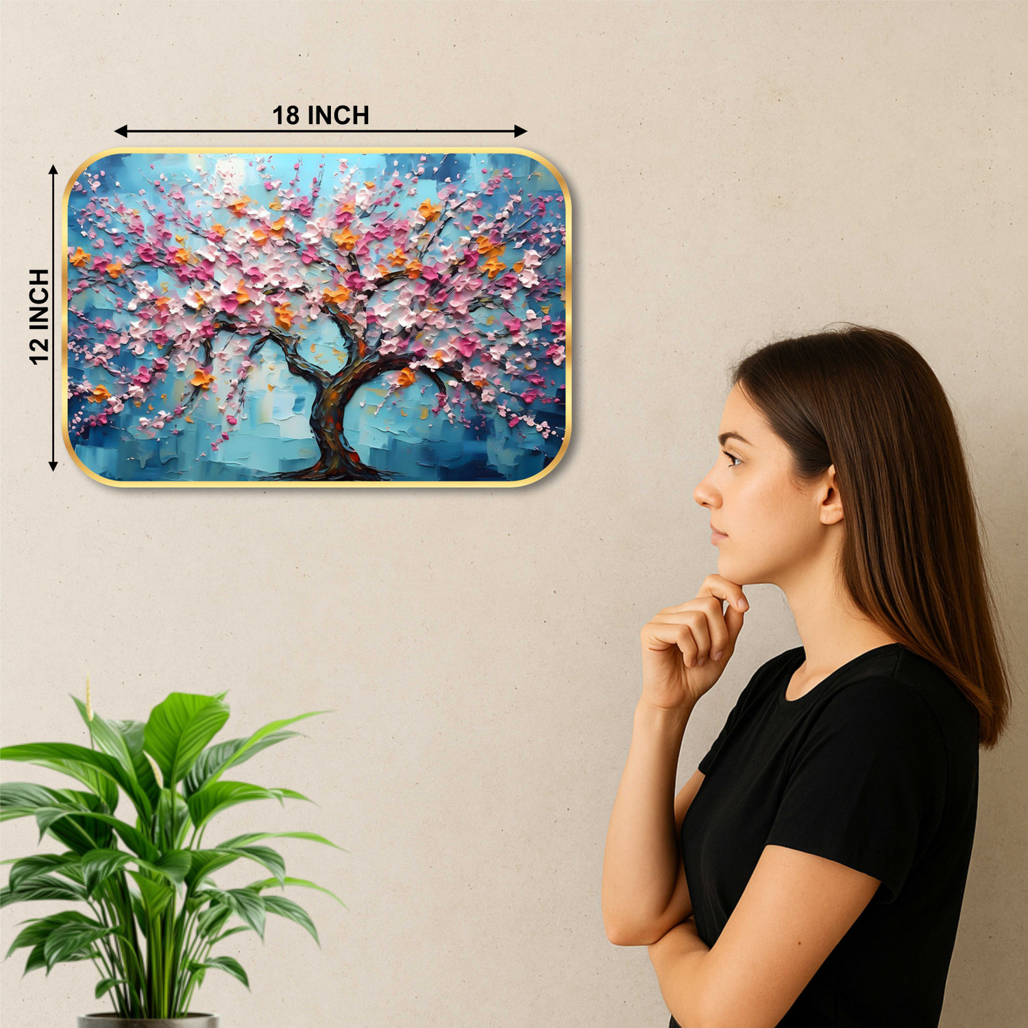 Image of saf Floral theme Crystal Embedded High Gloss Surface with Golden Frame Digital Reprint 18 inch x 12 inch Painting