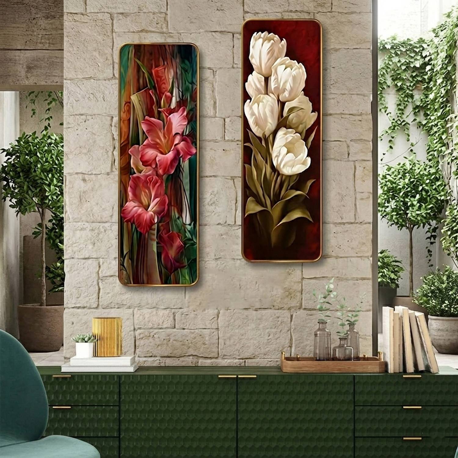 admireya arts Elegant White & Pink Flower Decorative Panel Wooden Wall Art (Set of 2) Digital Reprint 18 inch x 12 inch Painting