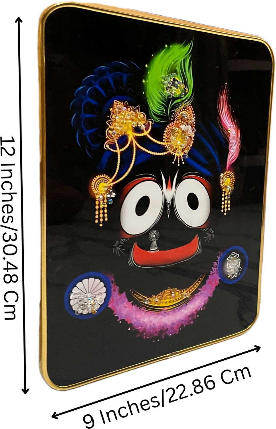 Image of FernHaus FernHaus Jagannath Ji Wall Painting Crystal Embedded,High Gloss, Wall Decor Embossed 12 inch x 9 inch Painting