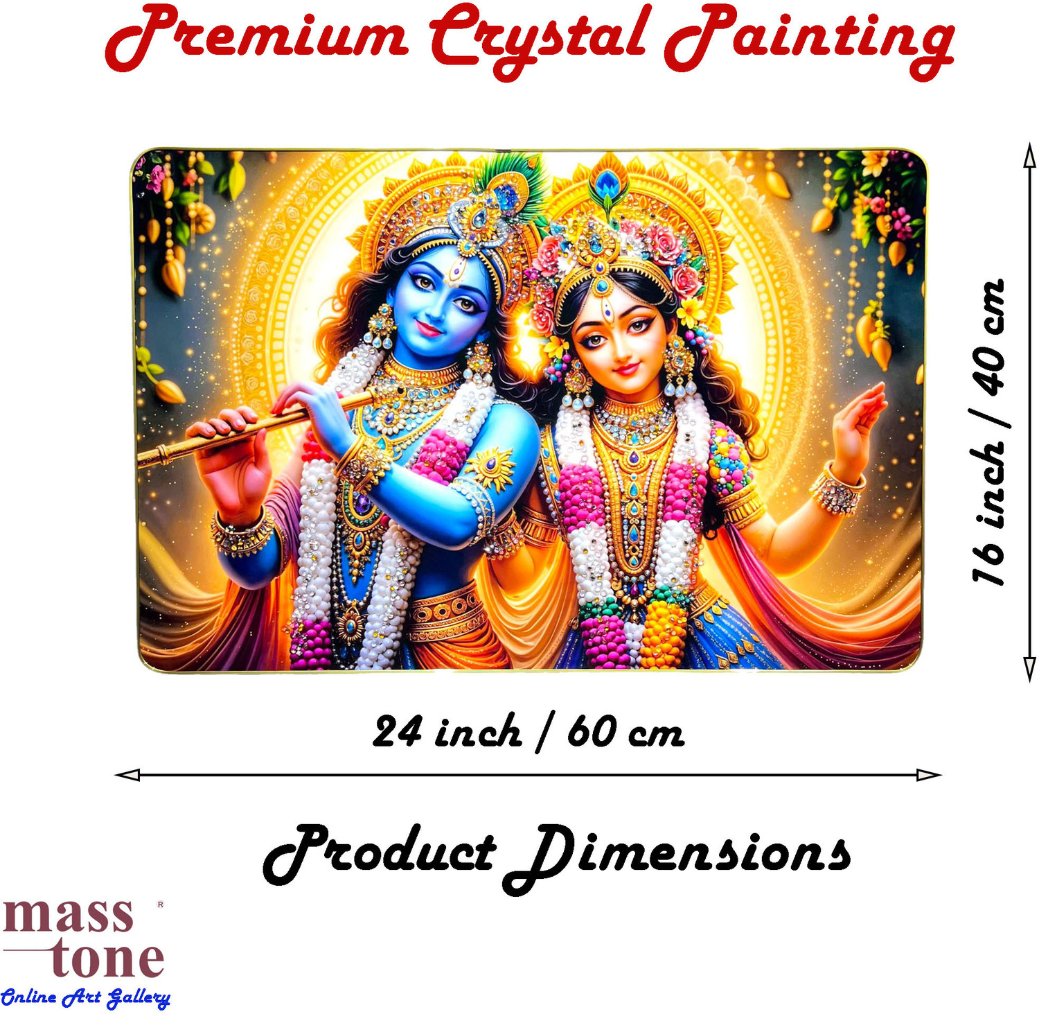 Image of Masstone Radhe Krishna Big Crystal Embedded Painting | Home Decor | Gold Slim Frame Resin Painting 16 inch x 24 inch Painting