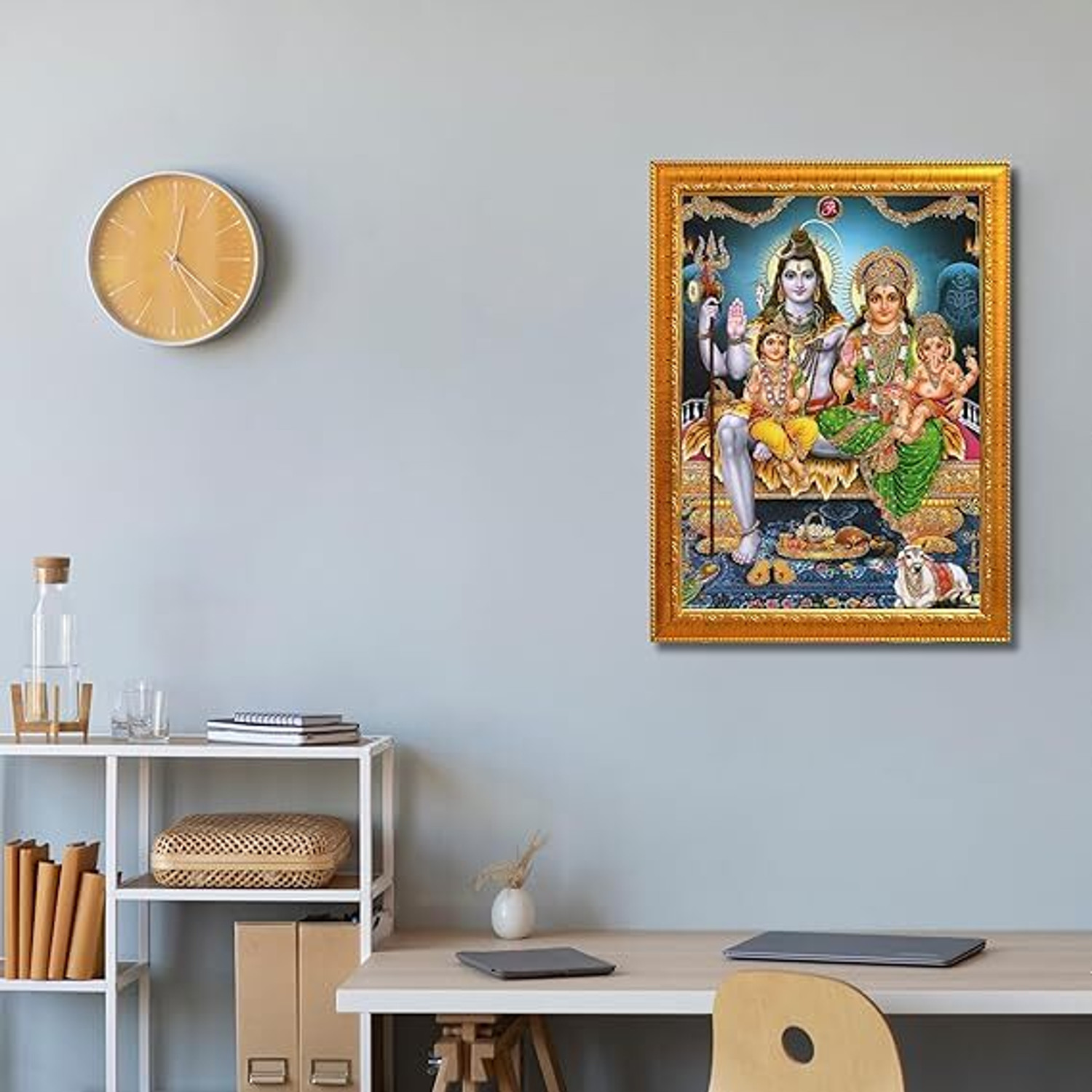 Image of DekorVia Shiv Parivar Photo Frame Divine Lord Shiva Family Wall & Temple Decor Digital Reprint 7 inch x 5 inch Painting
