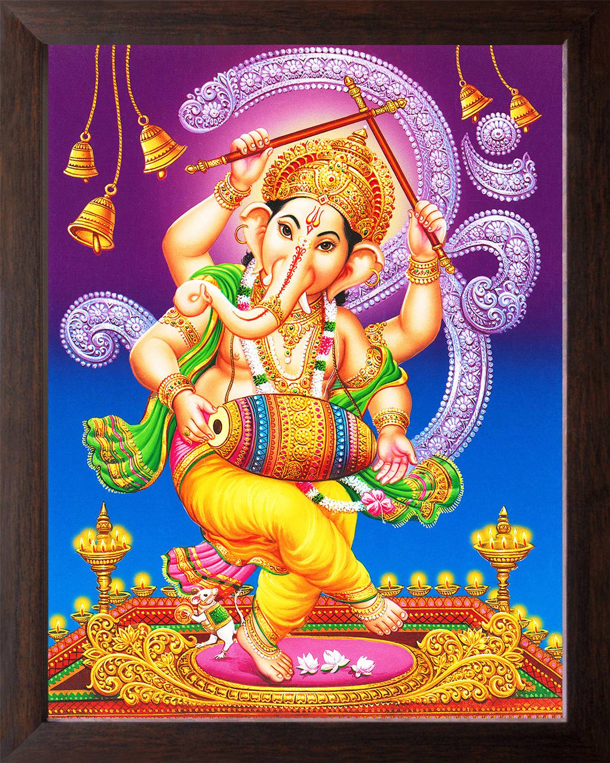 Artcoin Lord Ganesha/Ganpati in Dancing Form Painting Frame. Digital Reprint 12 inch x 9 inch Painting