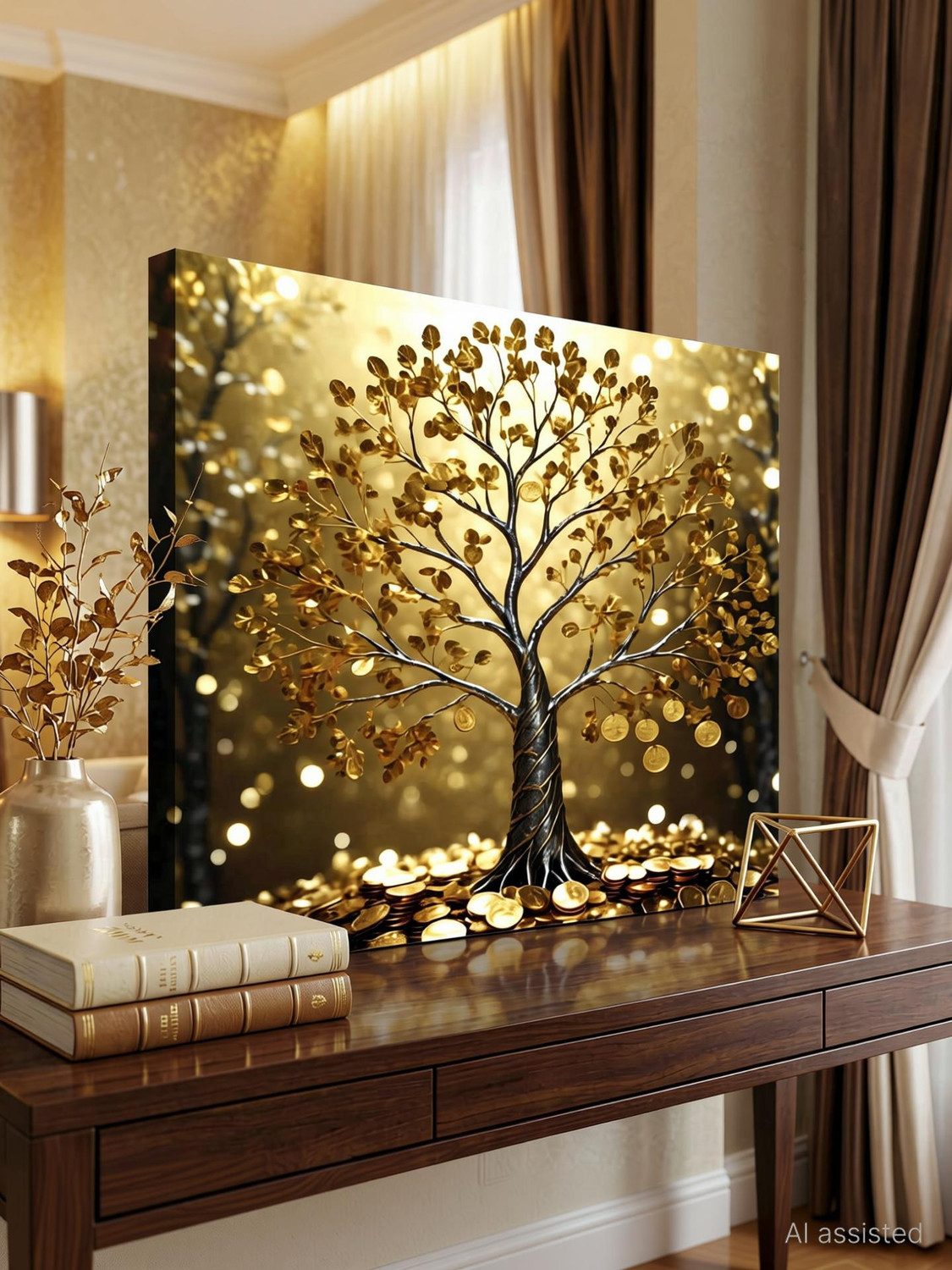 Image of BOSCO 3D Luxury Money Tree Art Canvas 24 inch x 24 inch Painting