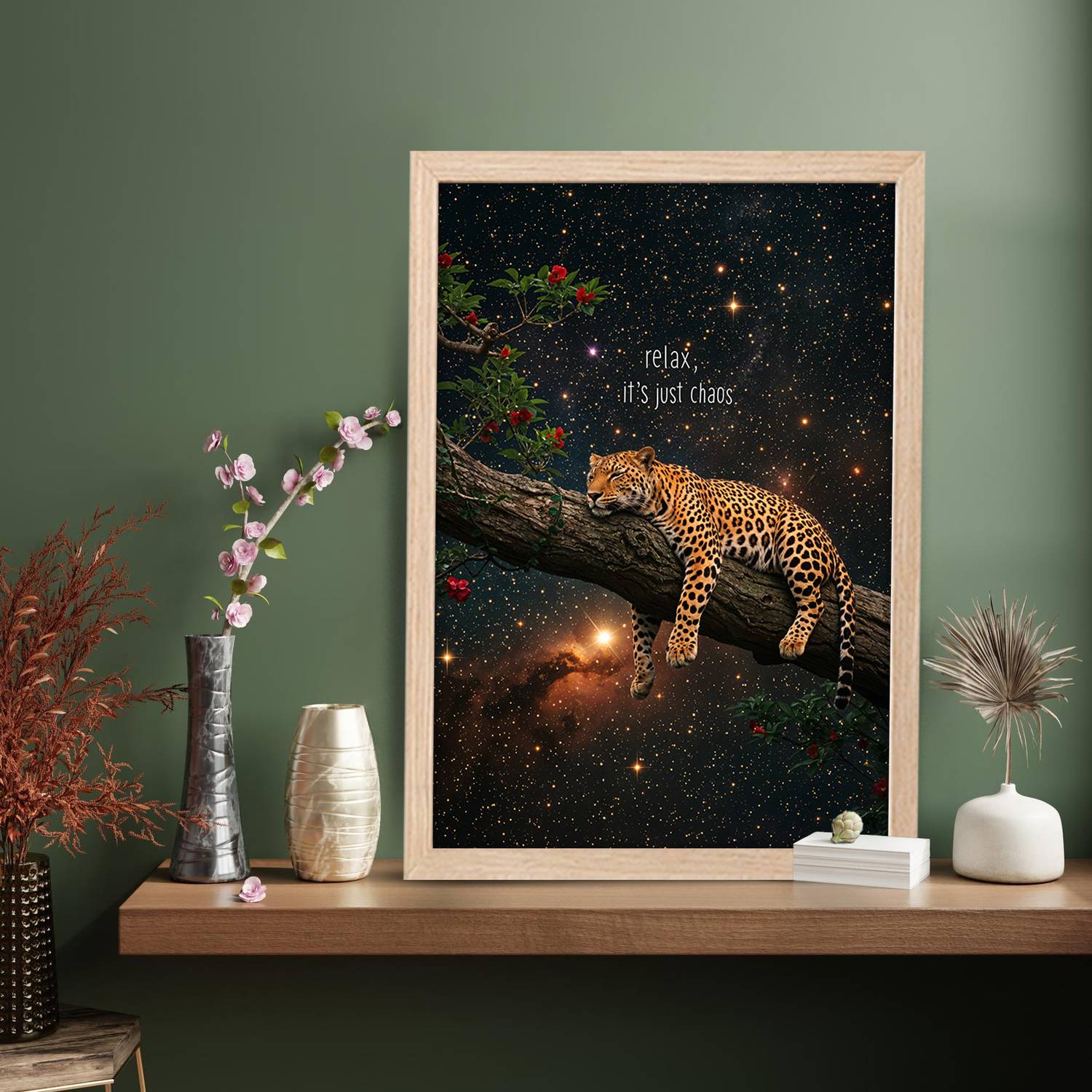 絵画 relax NoWorries Leopard Relax Quote Wall Art Framed Painting Aesthetic