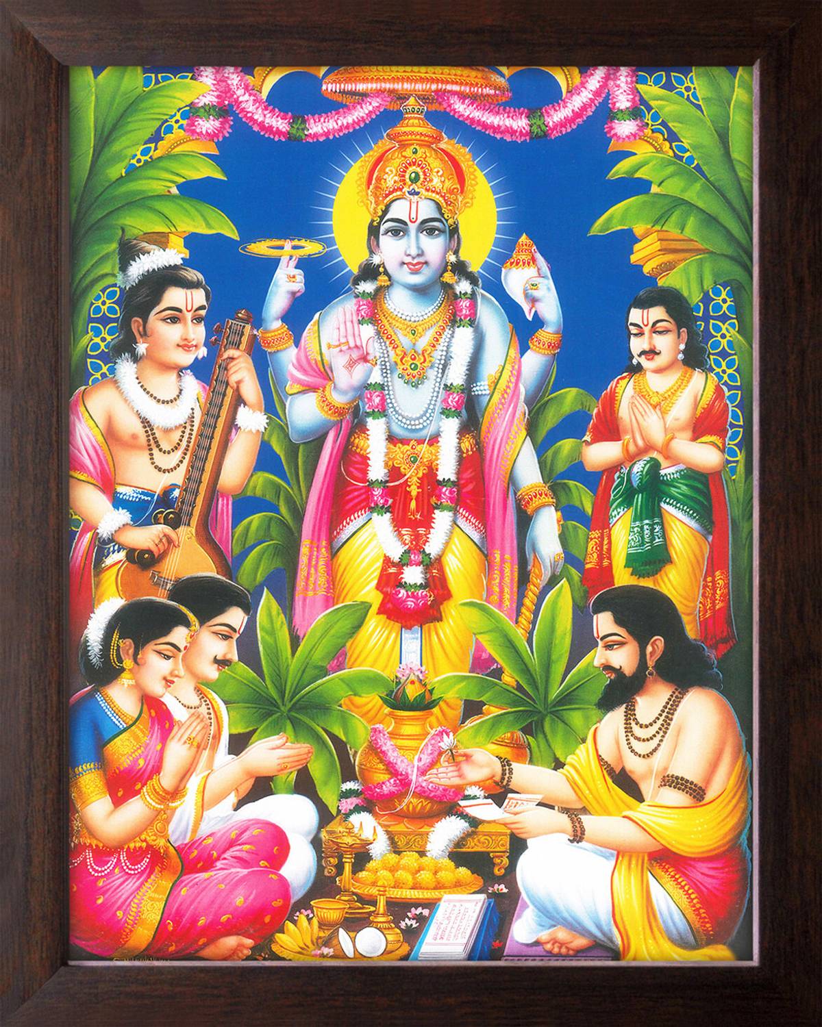 Artcoin Lord Satyanarayan Swamy Vishnu Avatar Painting Frame for Worship/Pooja. Digital Reprint 9 inch x 7 inch Painting