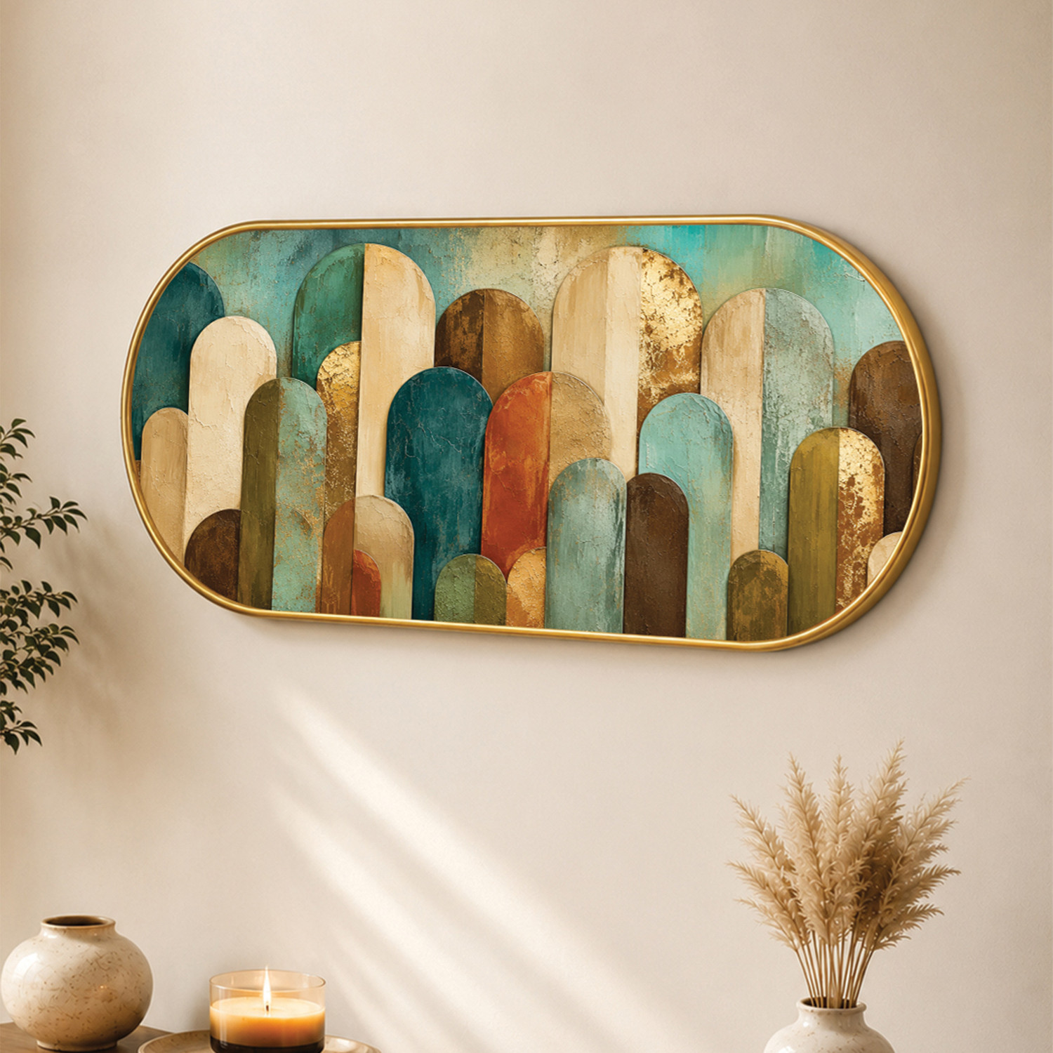 Image of Painting Mantra Boho Geometric Wall Art Painting, Gold Foil Decor Digital Reprint 22 inch x 12 inch Painting