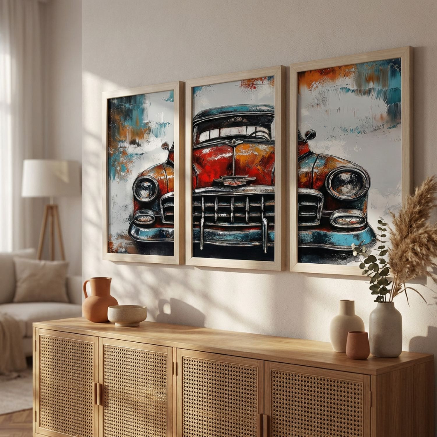 Image of BOSCO Vintage Classic Car Wall Painting Digital Reprint 18 inch x 12 inch Painting