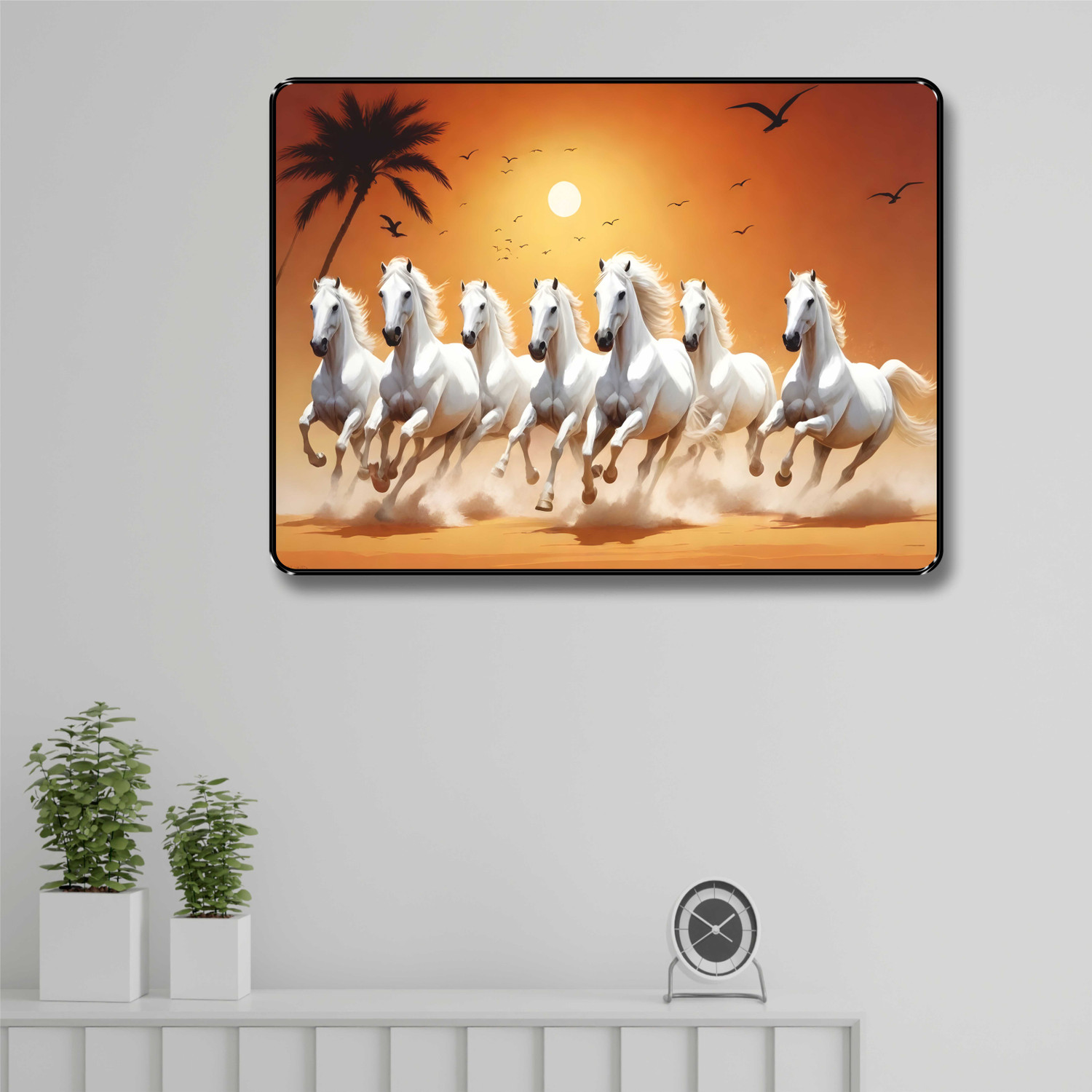Image of SAF PRINT SAF paintings Running Horses painting Black Slim Frame wall decoration items