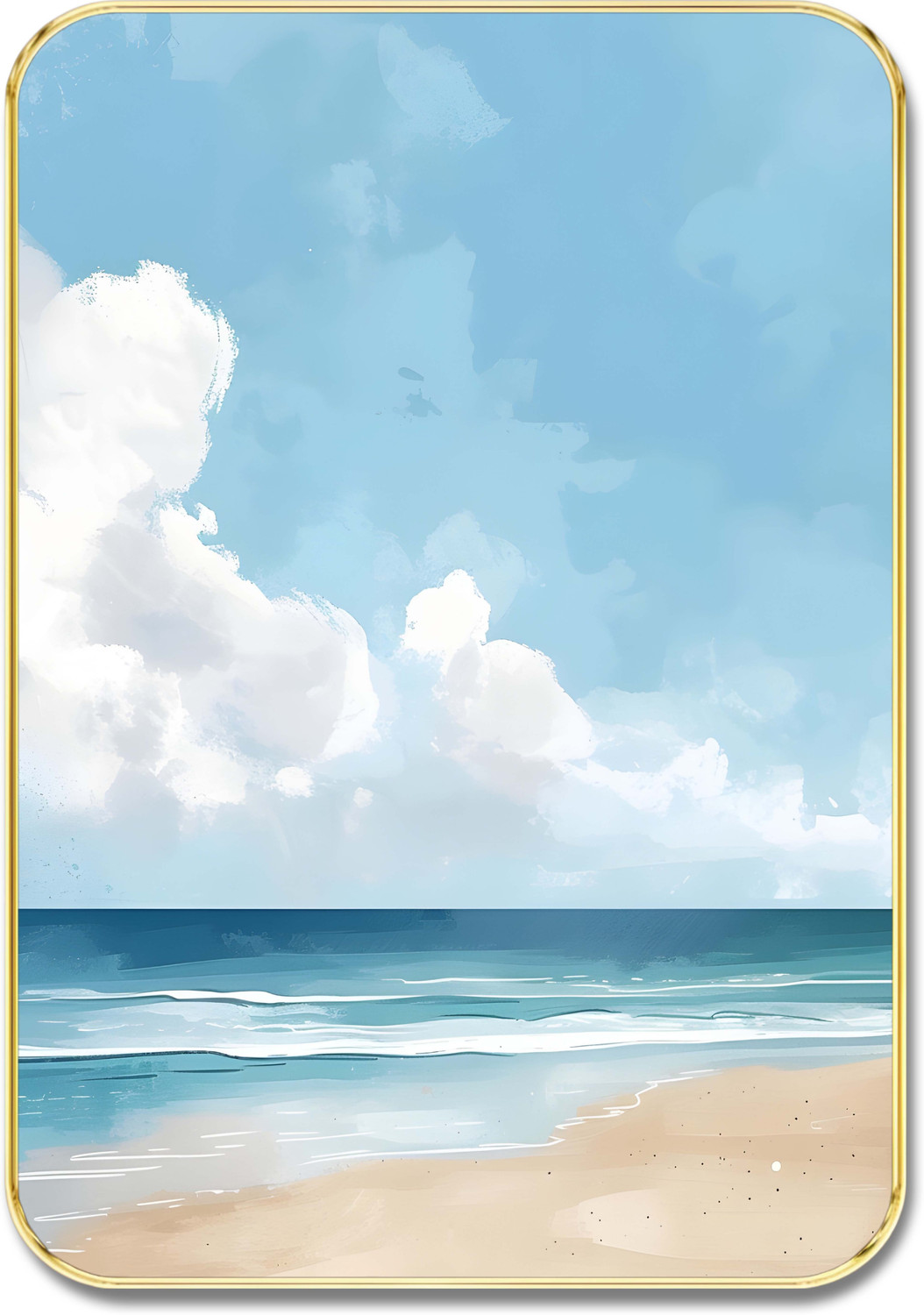 Image of Aartify Coastal Beach View Framed Wall Decor | Golden Frame | Soothing Ocean Waves Digital Reprint 24 inch x 18 inch Painting