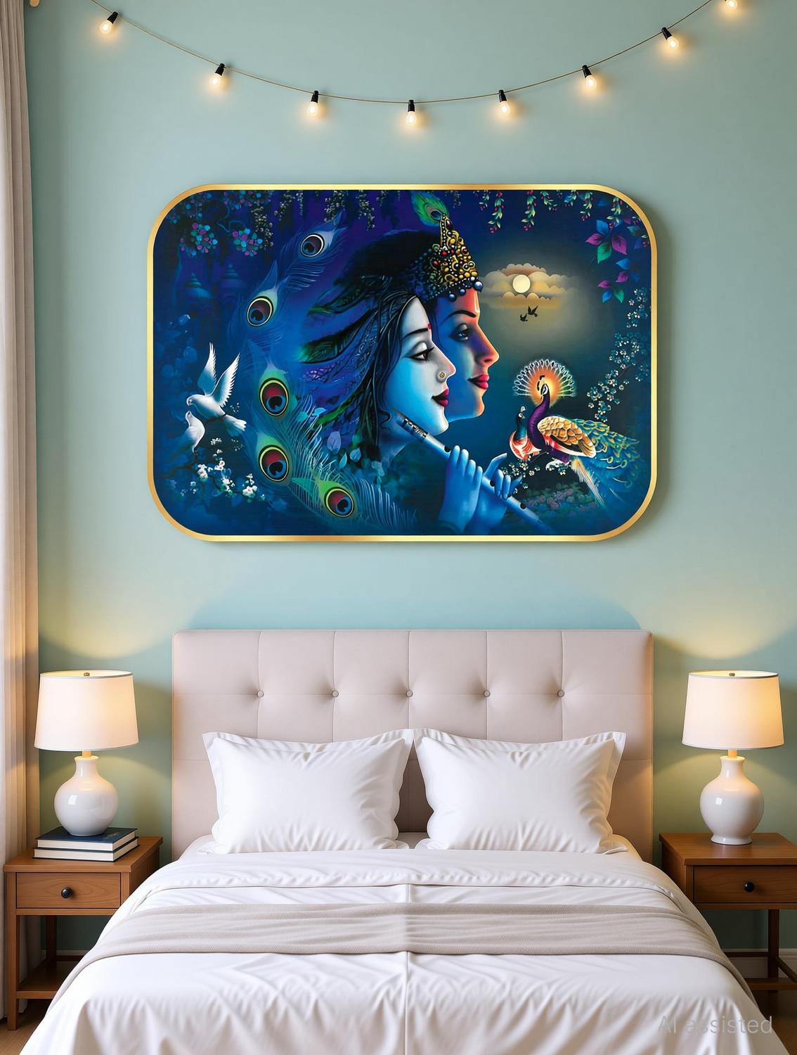 Image of Indianara Radha Krishna Without Glass Framed Art Print for Room Decor Digital Reprint 14 inch x 20 inch Painting