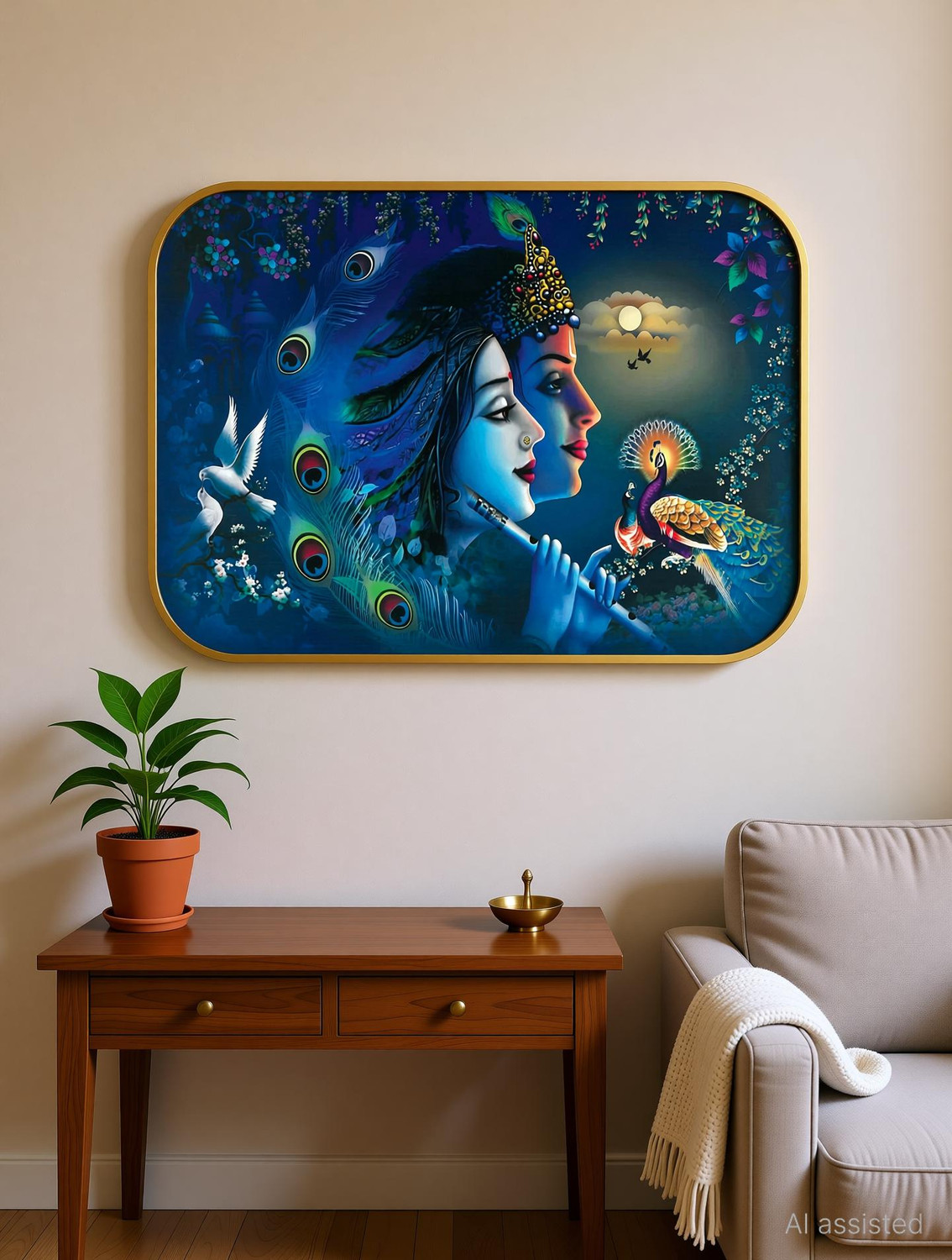 Image of Indianara Radha Krishna Without Glass Framed Art Print for Room Decor Digital Reprint 14 inch x 20 inch Painting