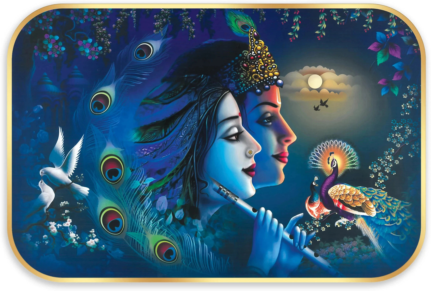 Image of Indianara Radha Krishna Without Glass Framed Art Print for Room Decor Digital Reprint 14 inch x 20 inch Painting