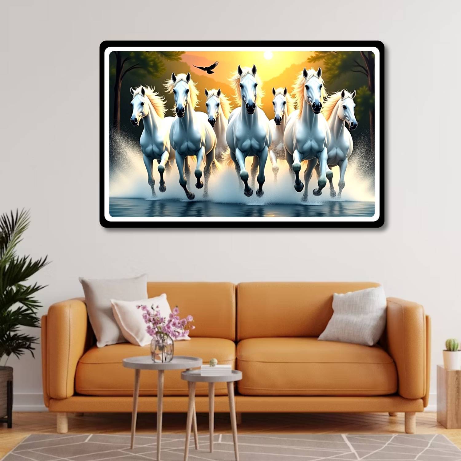 Apnagift Seven running horse photo frame 7 Running Horses Vastu photo frame SHWF_20 Digital Reprint 9 inch x 12 inch Painting