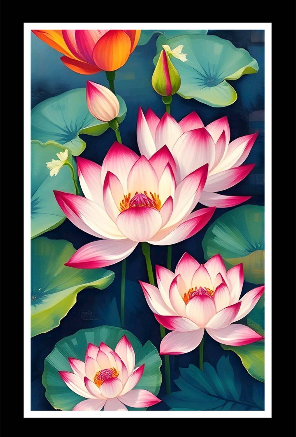 AARTKALA Vastu Lotus Flower Painting for Home Decor A4 Canvas 12 inch x 8 inch Painting