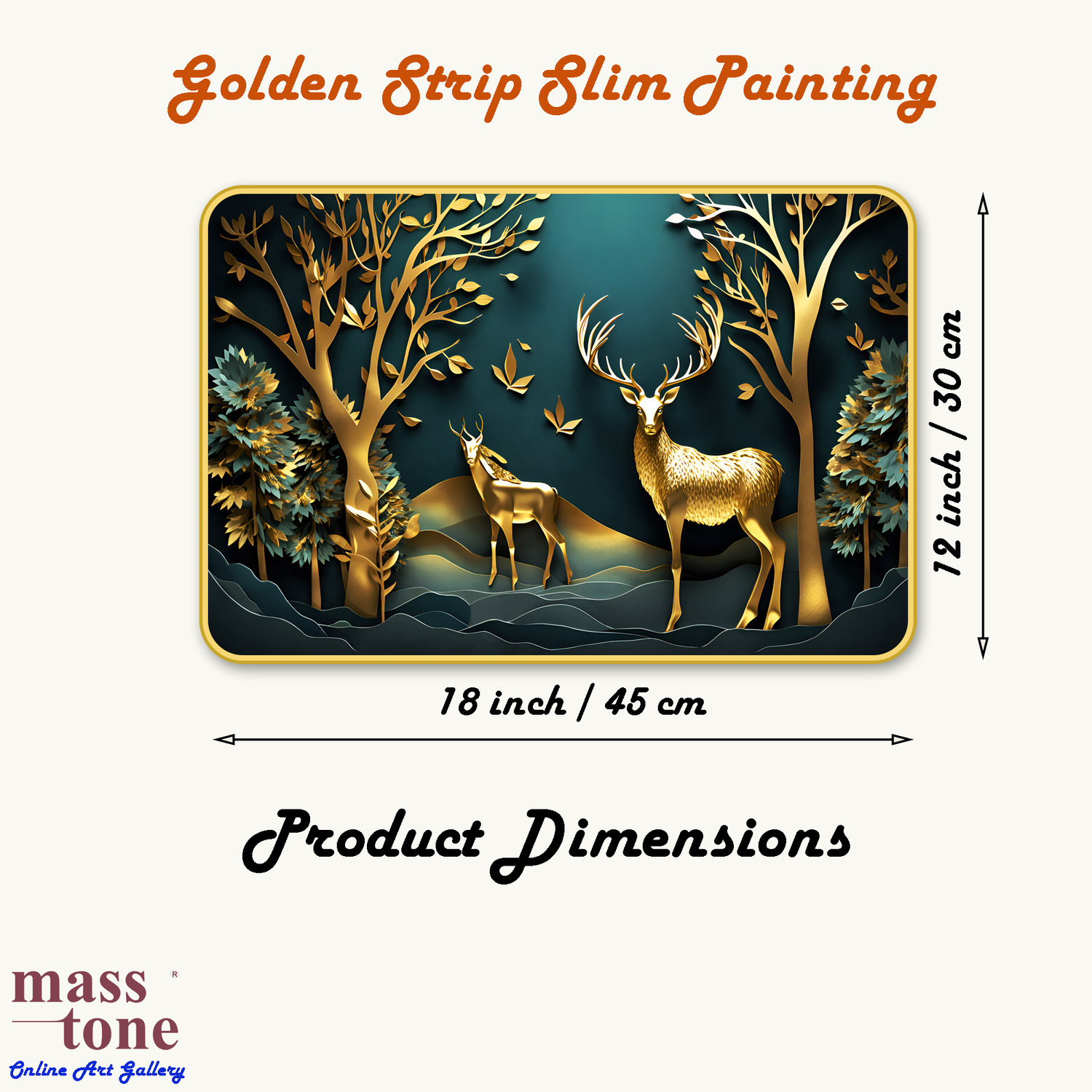 Image of Masstone Reindeer Deer Jungle Wall Painting Golden Strip Frame Sparkle Lamination Decor Digital Reprint 12 inch x 18 inch Painting (With Frame)