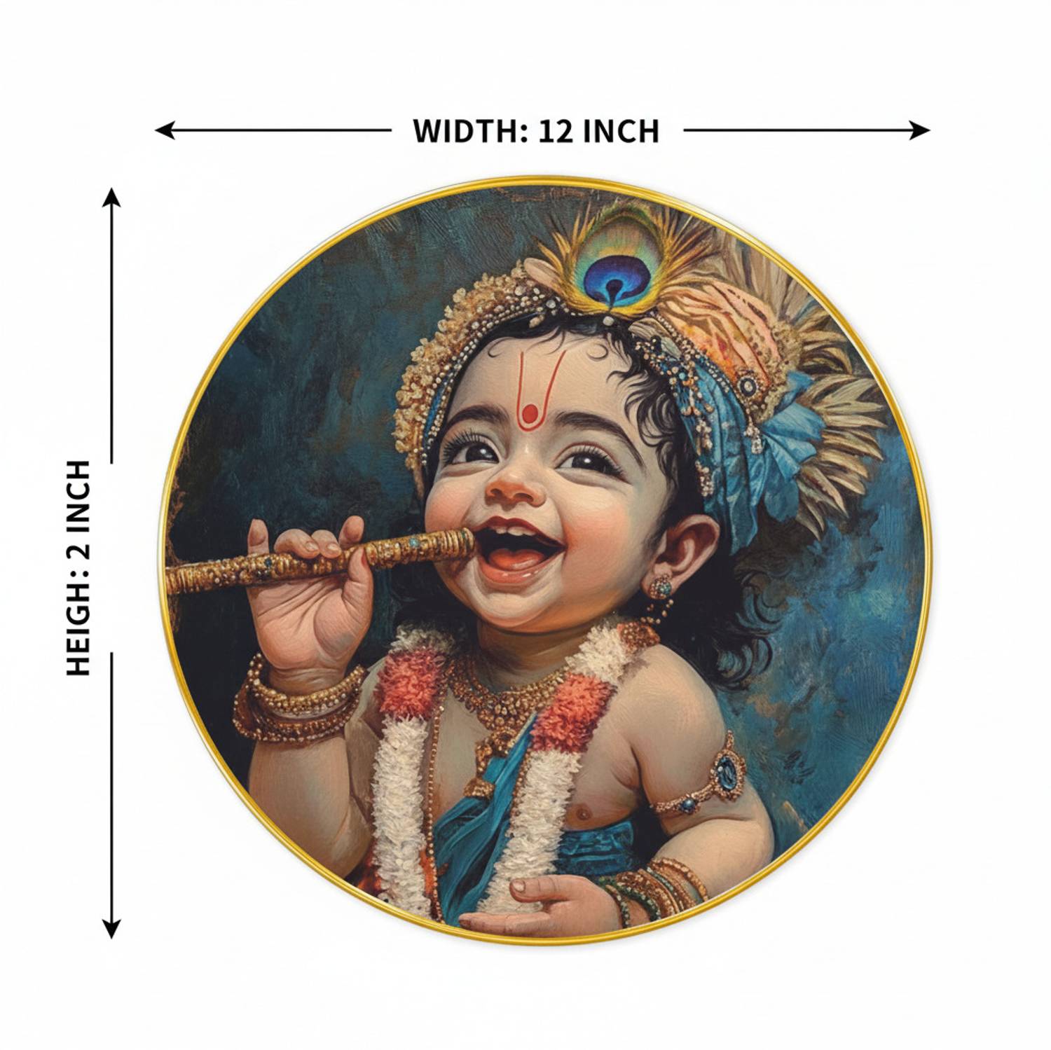 Heritagecrafts UV SPARKLE Round12INCH BAL KRISHNA LAMINATED PAINTINGS Digital Reprint 12 inch x 12 inch Painting