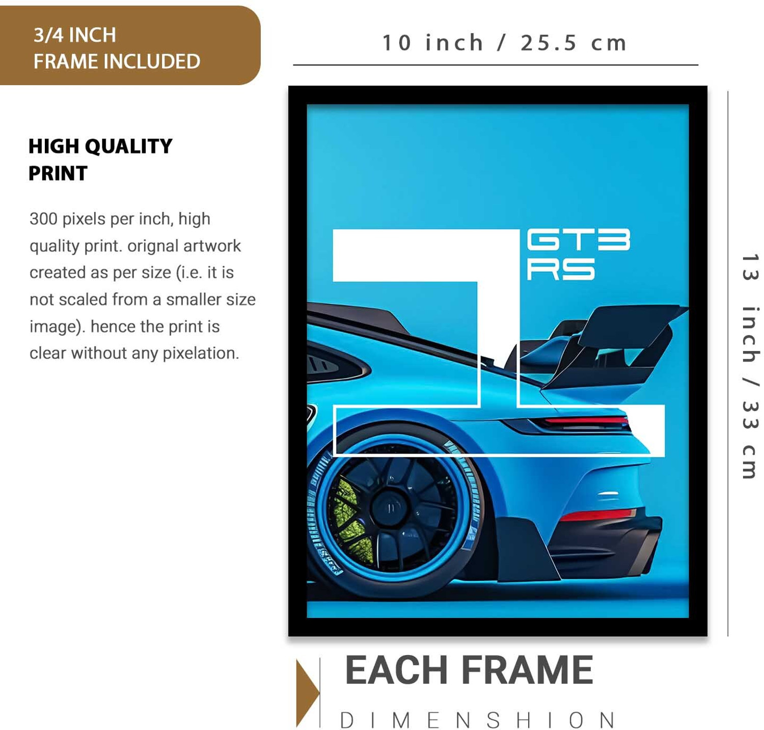 Image of Loveydoveystore PORSCHE 911 Car framed posters for wall decor for gaming room bedroom set of 3 Photographic Paper (13 inch X 10 inch, CARTOON)