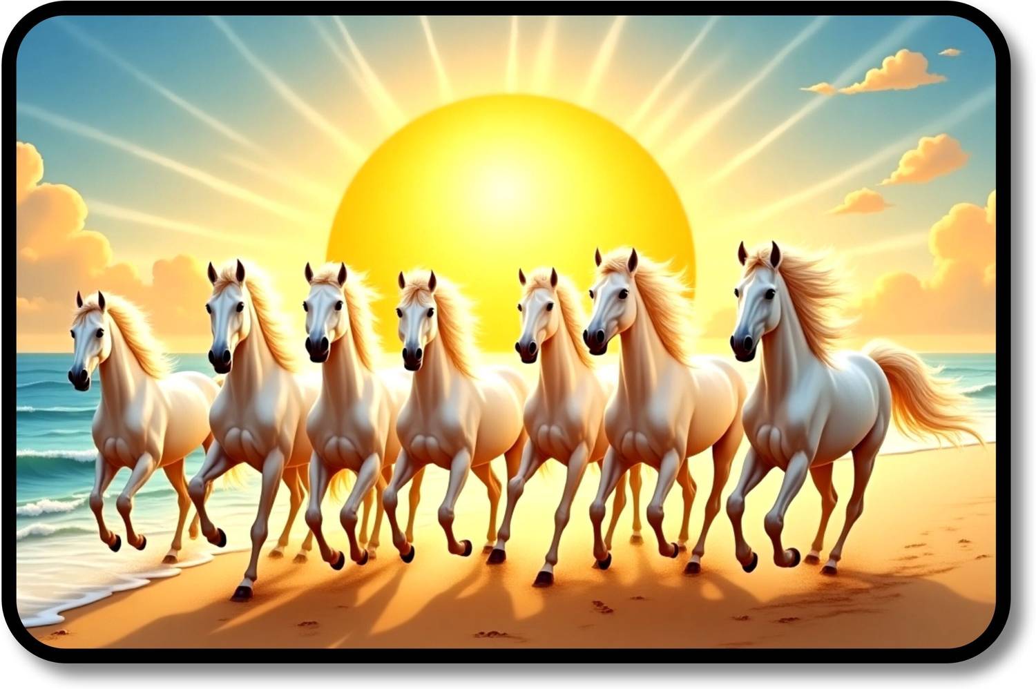 Apnagift Seven Horses Running at Sunrise Premium Canvas Wall SHWF_04 Digital Reprint 9 inch x 12 inch Painting