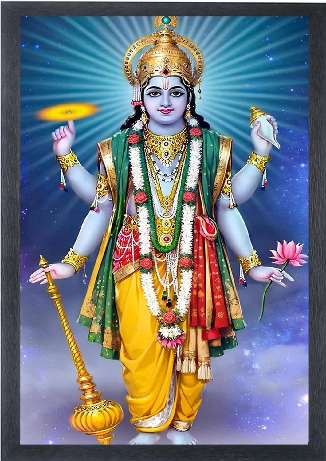 Adonai Radha Krishna Golden Photo Frame for Home & Temple Decor (Medium) Digital Reprint 12 inch x 9 inch Painting