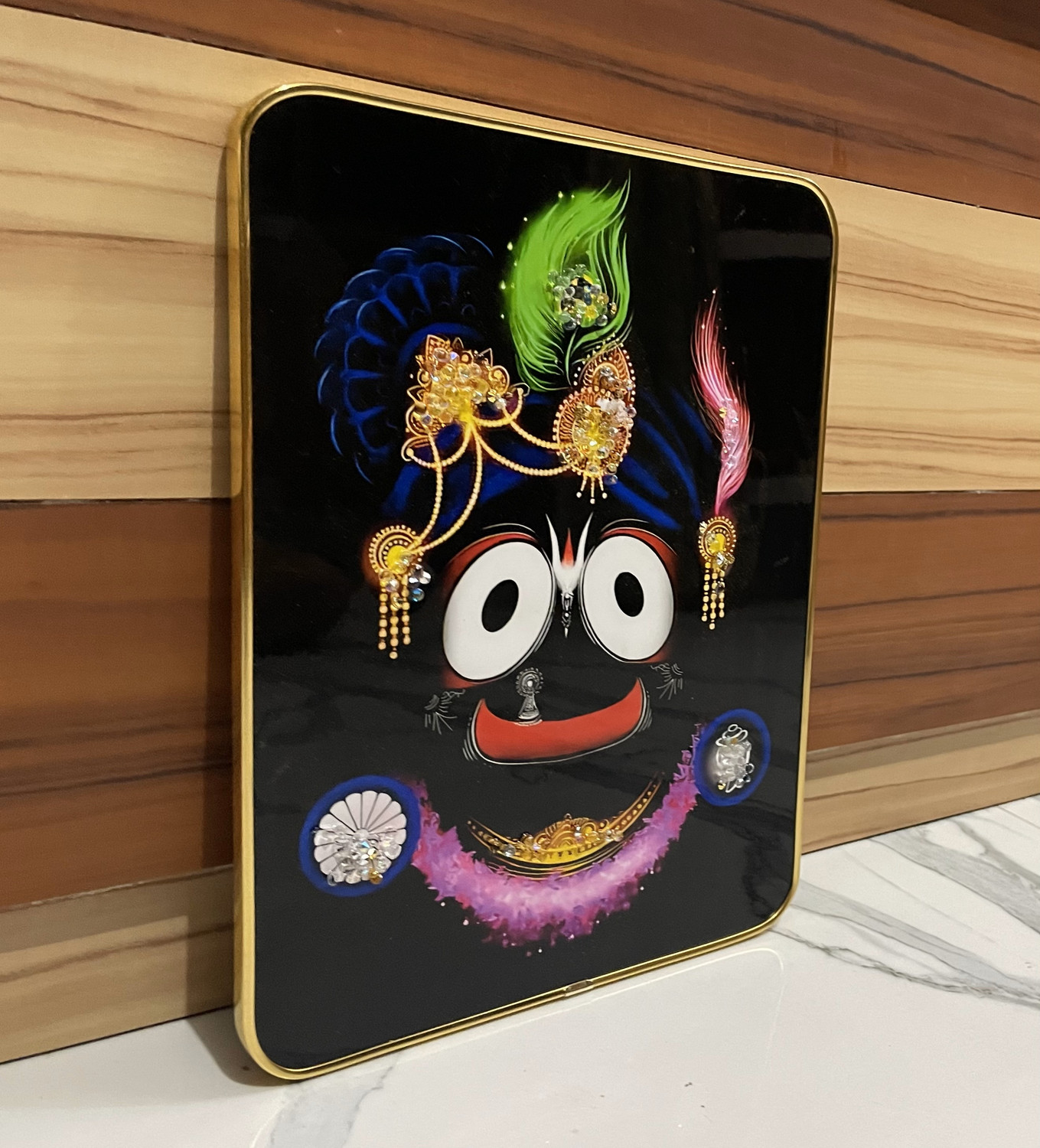 Image of FernHaus FernHaus Jagannath Ji Wall Painting Crystal Embedded,High Gloss, Wall Decor Embossed 12 inch x 9 inch Painting