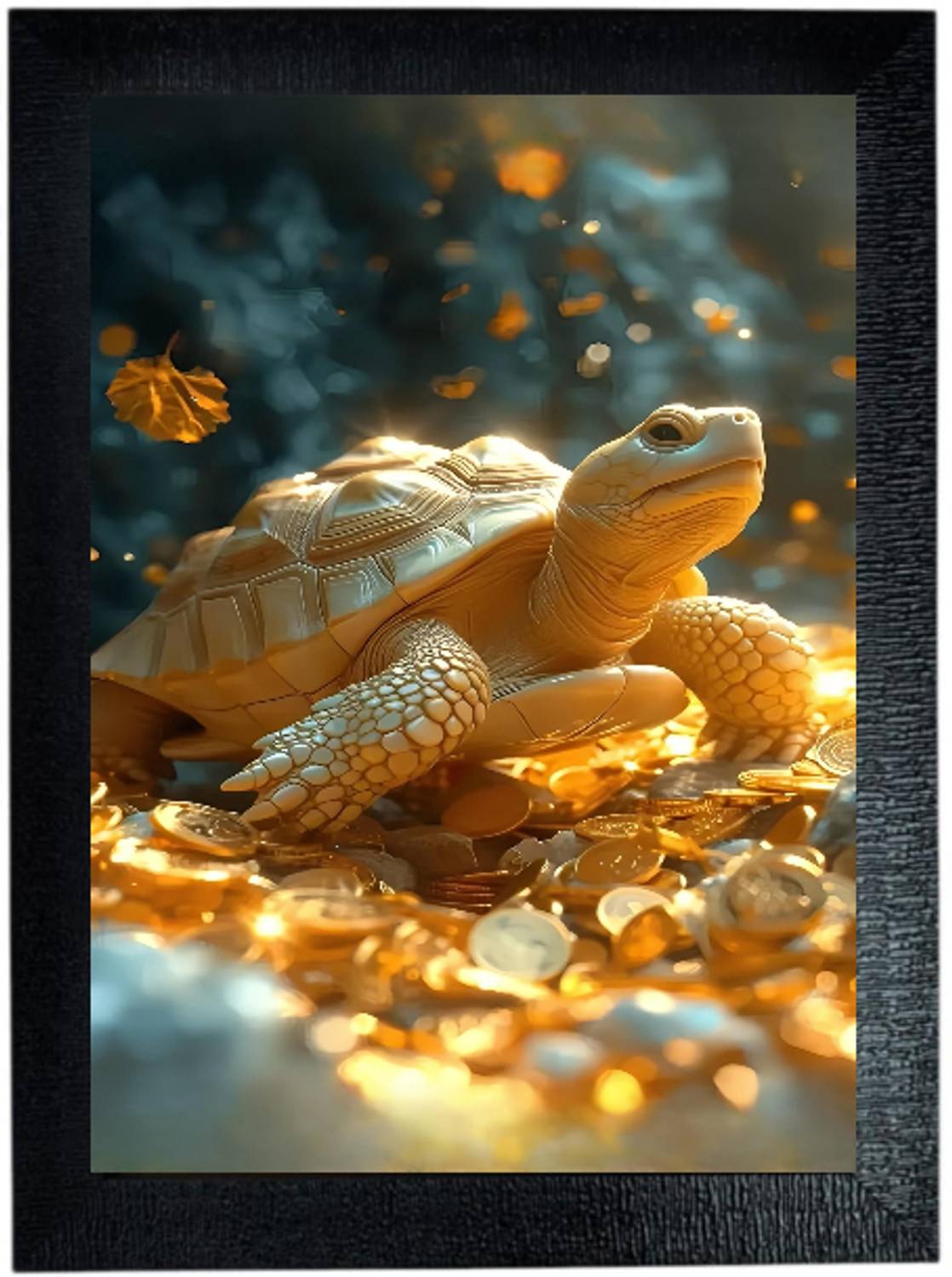 bareth brothers Golden Turtle Glow Art – A4 Fantasy Frame Digital Reprint 13 inch x 10 inch Painting