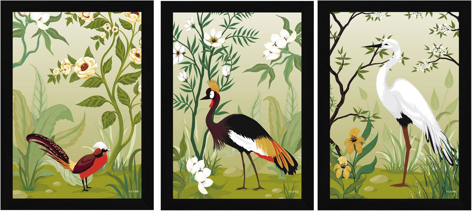 FRIZZY ARTS Vintage Asian Inspired Triptych Wall Art Digital