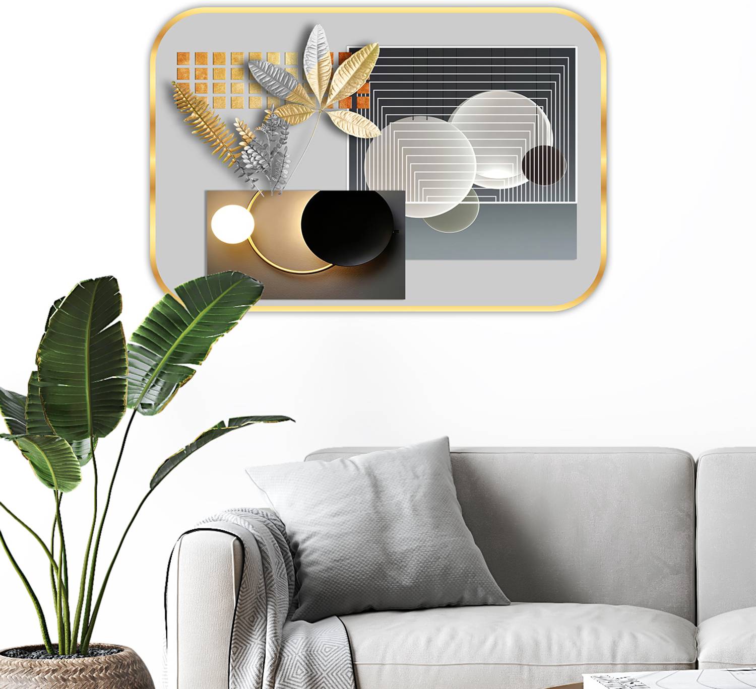 Aartify Modern Art Crystal Embedded High Gloss Surface with Golden Frame Digital Reprint 18 inch x 12 inch Painting
