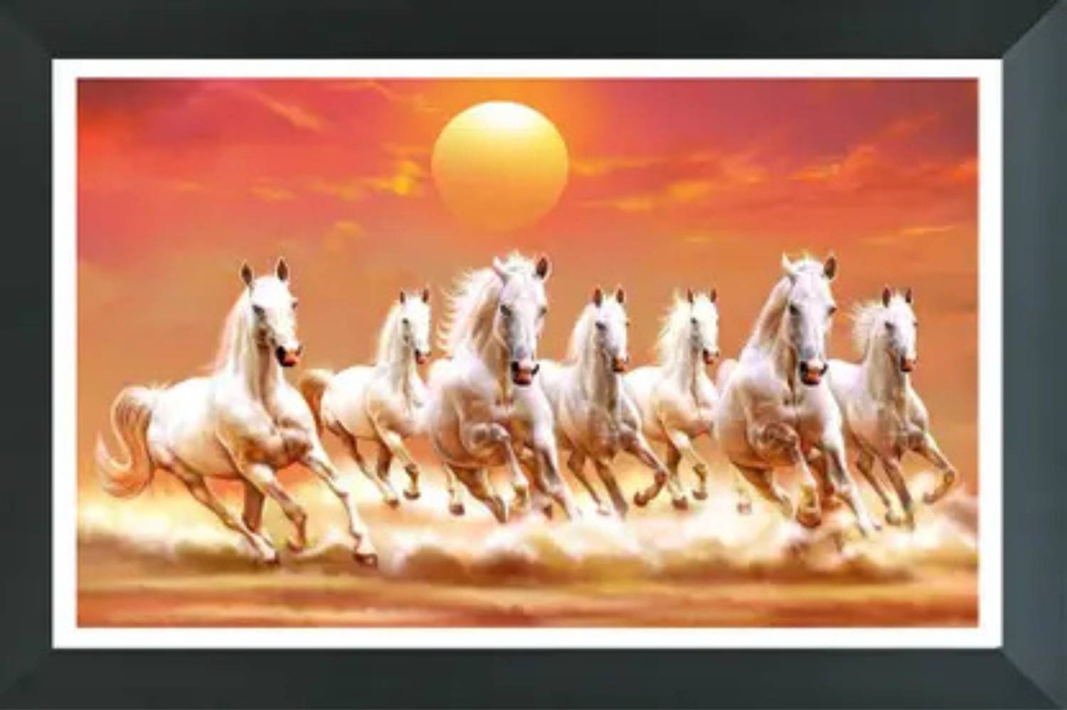 HSB INFRA Vastu Inspired Seven White Horses with Rainbow–Spiritual&Prosperous Wall Decor Digital Reprint 8 inch x 12 inch Painting