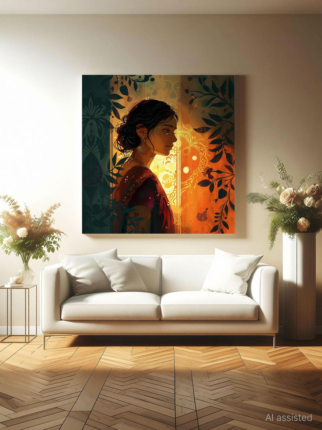 Image of Indianara Indian Traditional Canvas Art Painting for Living | Bedroom | Pooja Room | Hotel Canvas 24 inch x 24 inch Painting