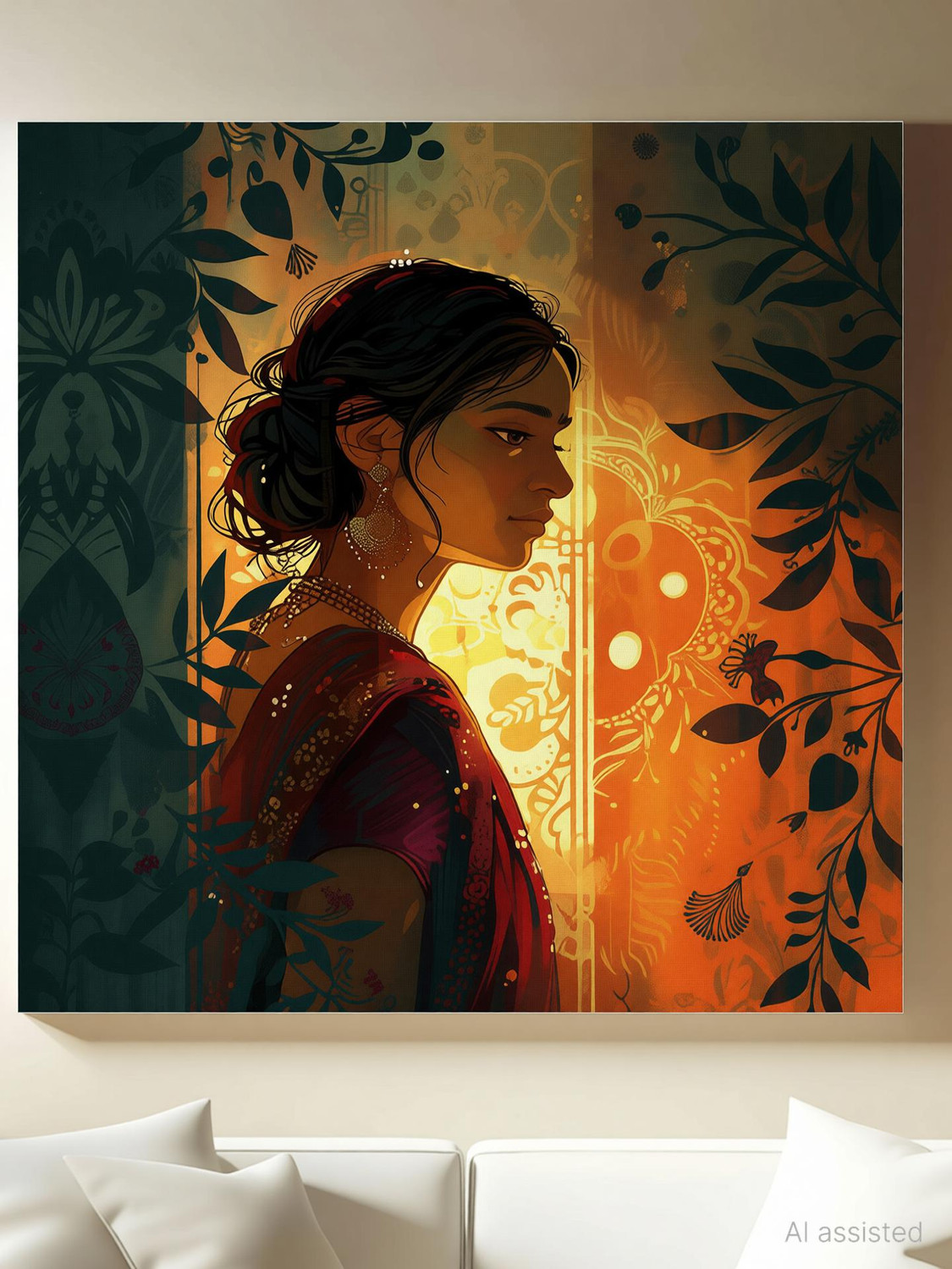 Image of Indianara Indian Traditional Canvas Art Painting for Living | Bedroom | Pooja Room | Hotel Canvas 24 inch x 24 inch Painting