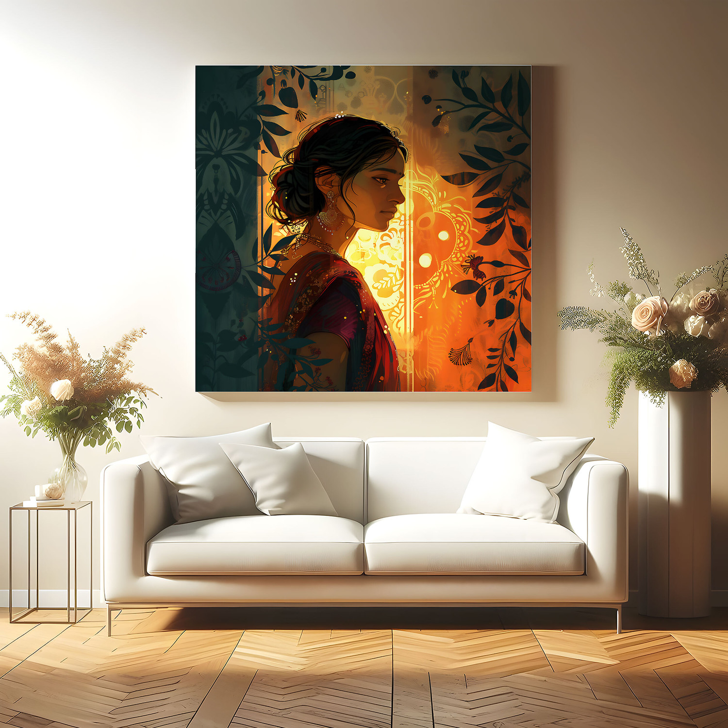 Image of Indianara Indian Traditional Canvas Art Painting for Living | Bedroom | Pooja Room | Hotel Canvas 24 inch x 24 inch Painting