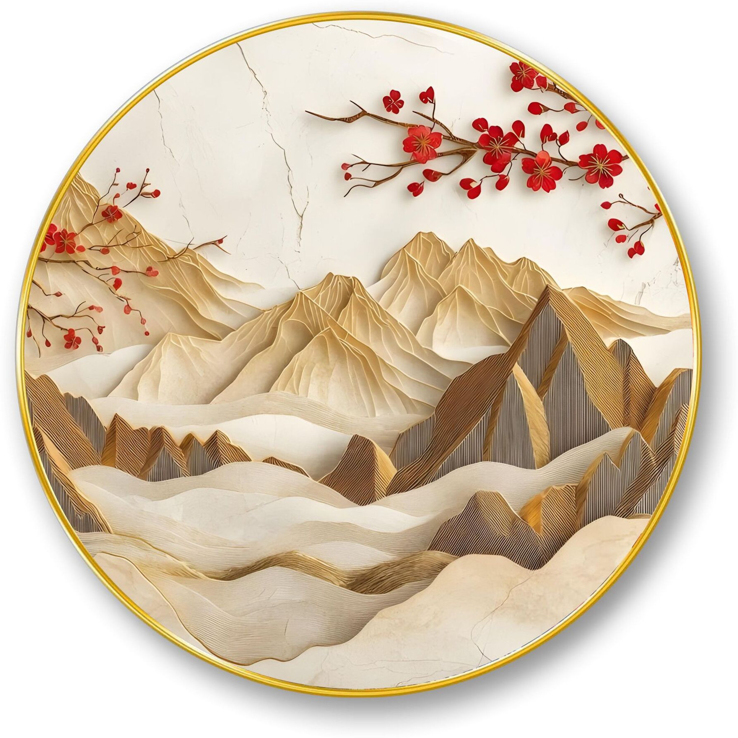 Image of Heritagecrafts UV SPARKLE Round12INCH MOUNTAINS LAMINATED PAINTINGS Digital Reprint 12 inch x 12 inch Painting
