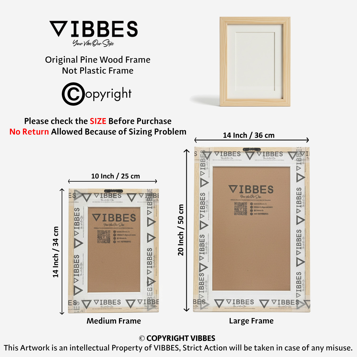 Image of VIBBES Ayatul Kursi & 4 Quls Wall Art | Set of 2 | Original Wood Frame Decor Digital Reprint 20 inch x 14 inch Painting